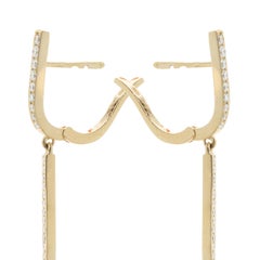 Boucles d'oreilles pendantes en or jaune 14 carats avec barrette de diamants