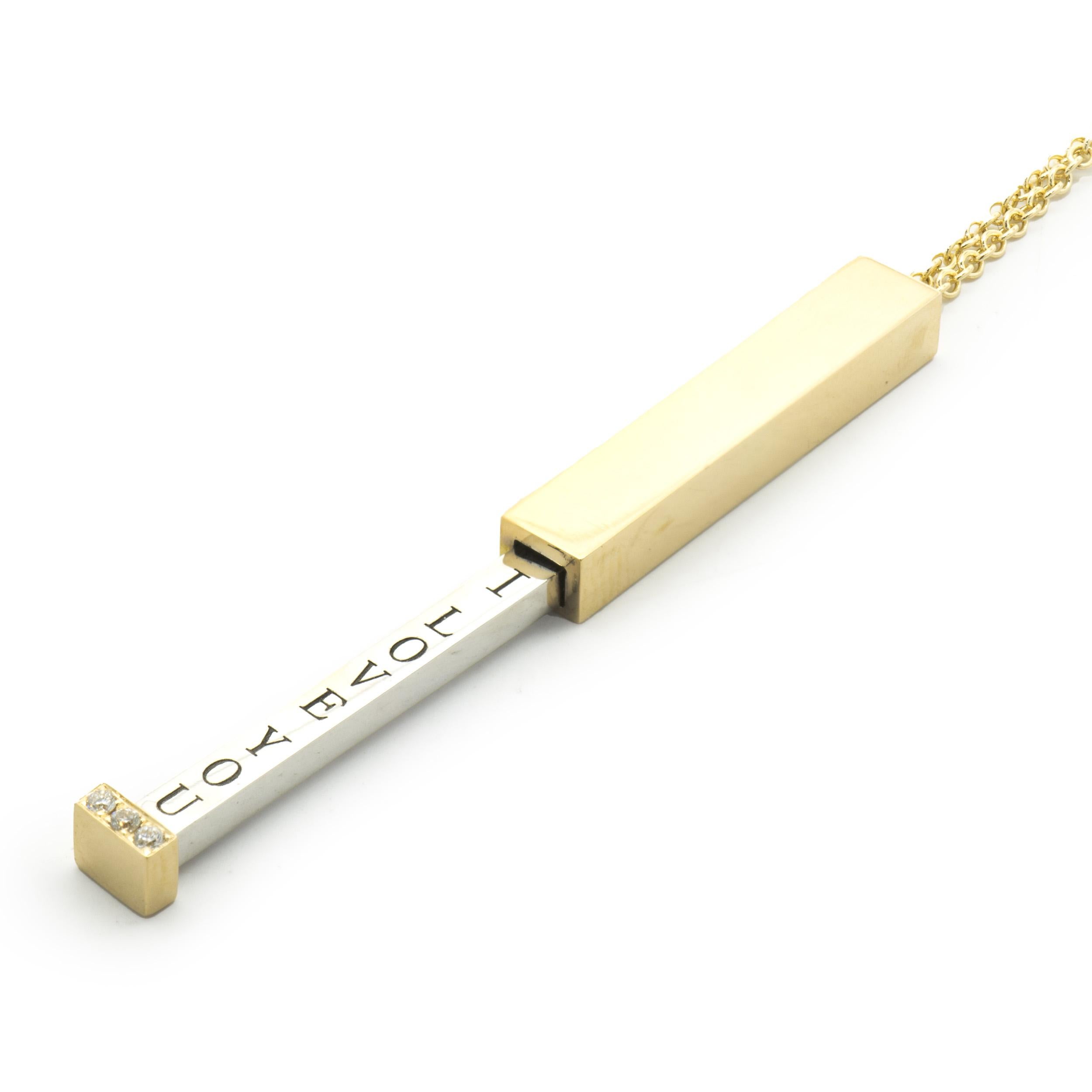 14 Karat Yellow Gold Diamond Bar Necklace In Excellent Condition For Sale In Scottsdale, AZ