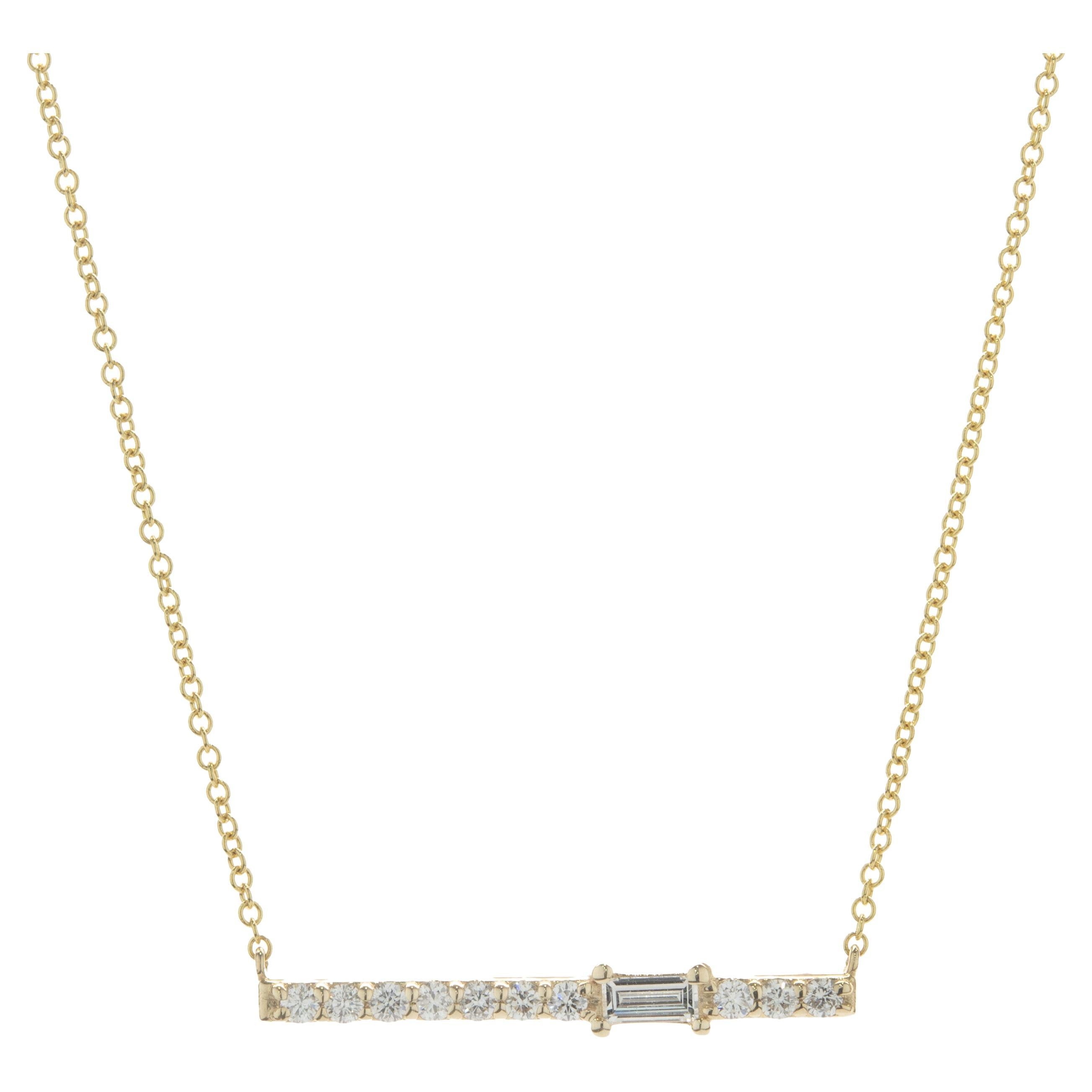 14 Karat Yellow Gold Diamond Bar Necklace For Sale