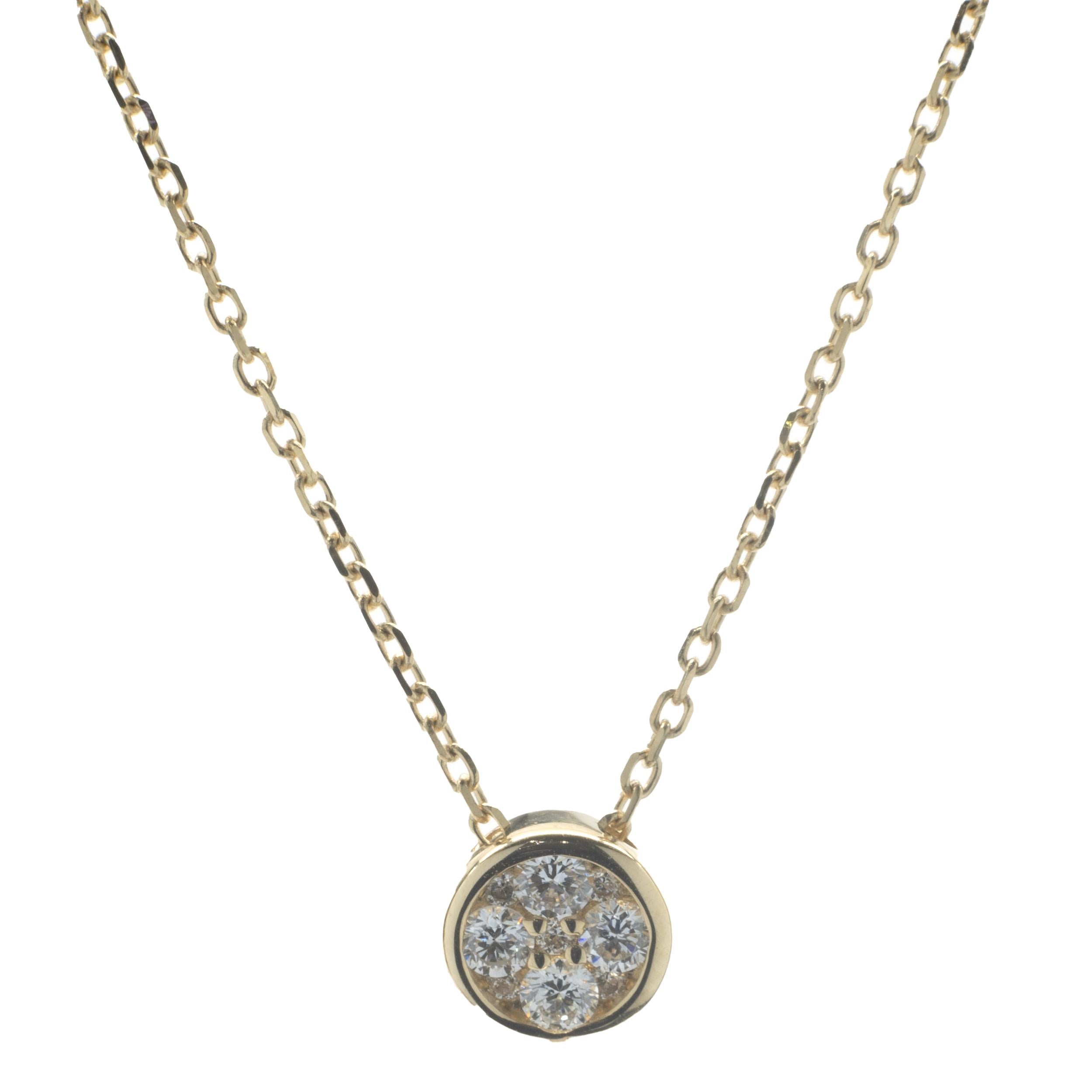 14 Karat Yellow Gold Diamond Bezel Cluster Necklace For Sale