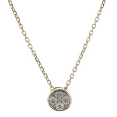 14 Karat Yellow Gold Diamond Bezel Cluster Necklace