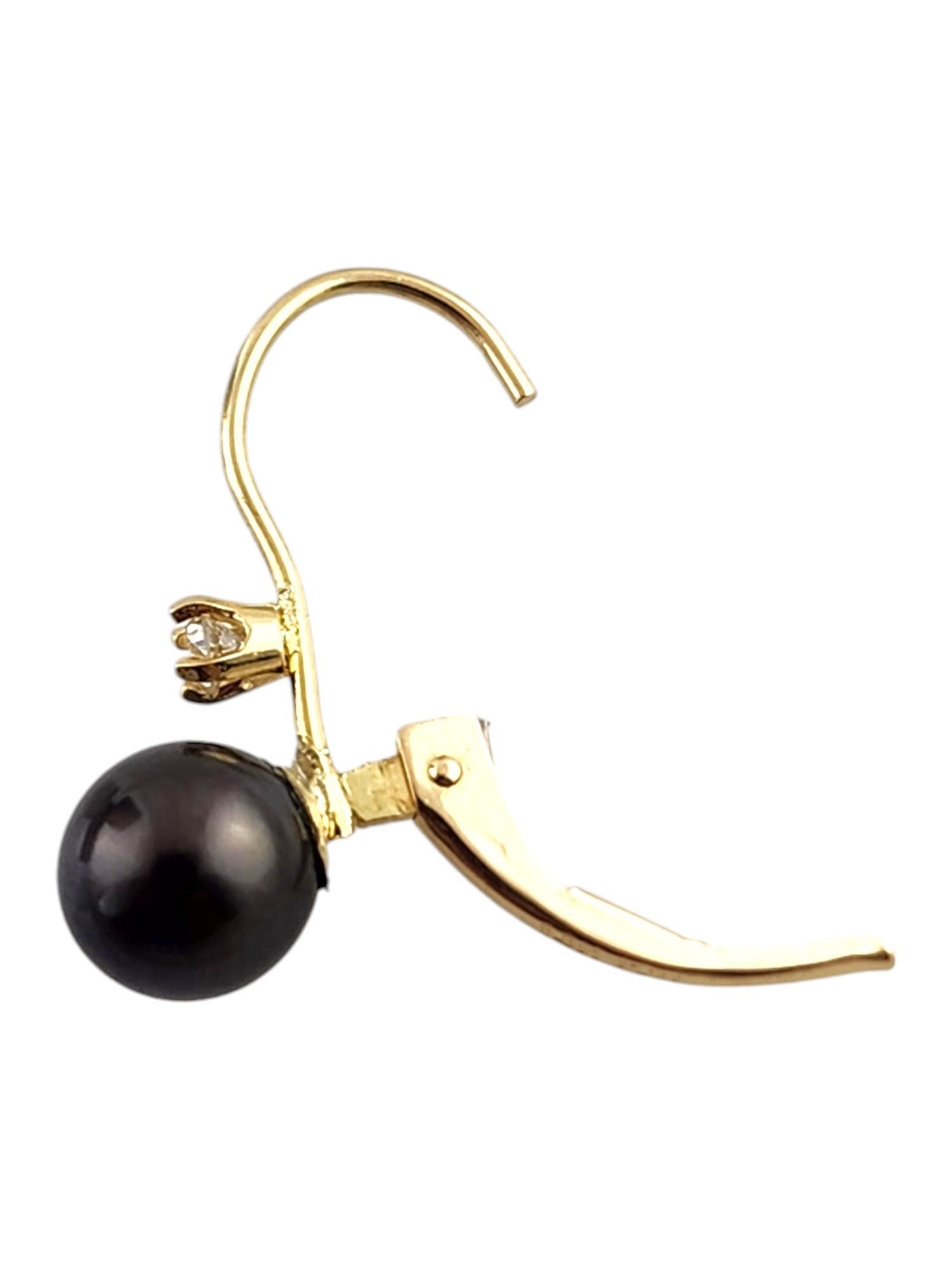Brilliant Cut 14 Karat Yellow Gold Diamond & Black Pearl Earrings #19180 For Sale