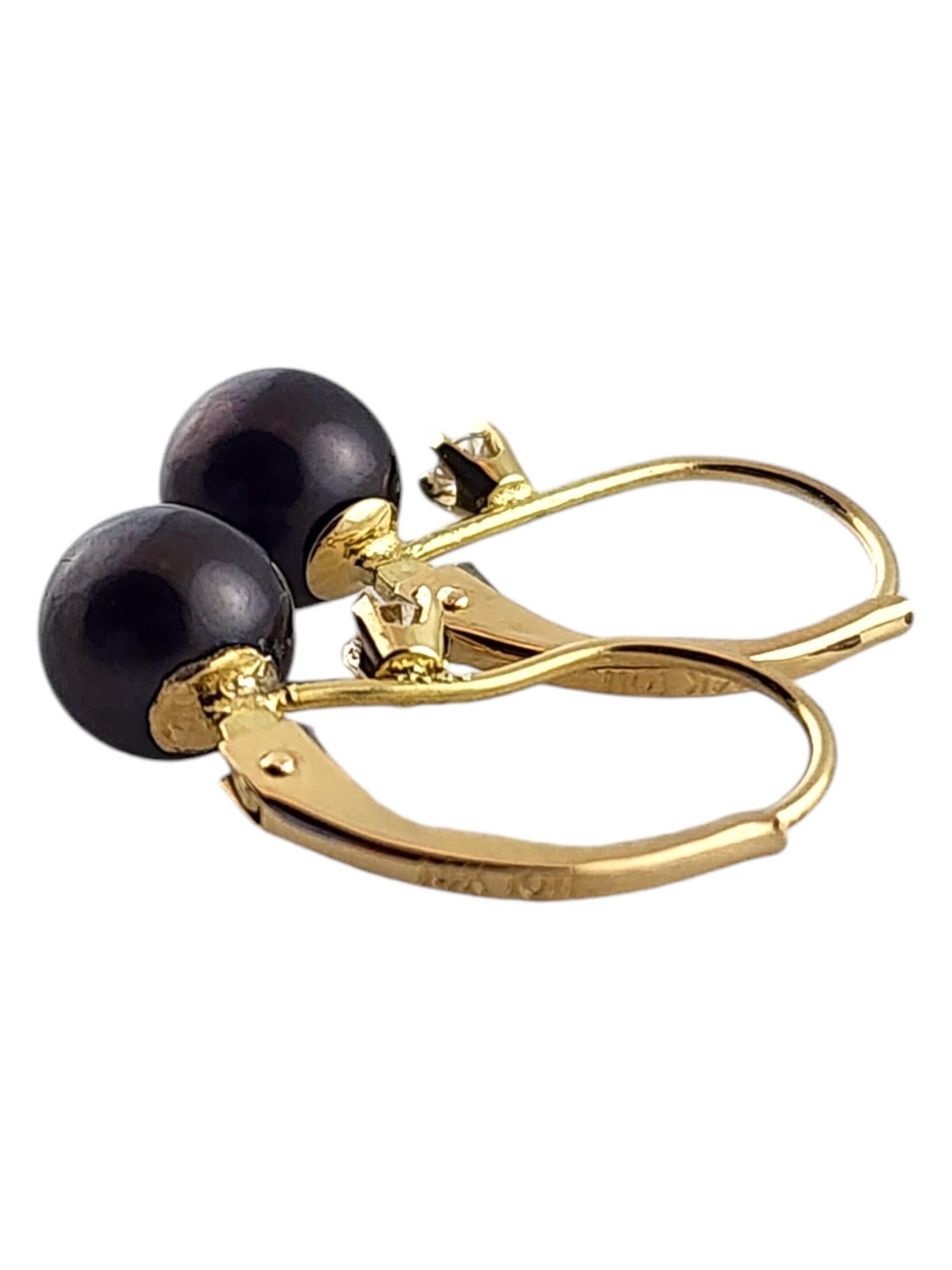 14 Karat Yellow Gold Diamond & Black Pearl Earrings #19180 In Good Condition For Sale In Washington Depot, CT