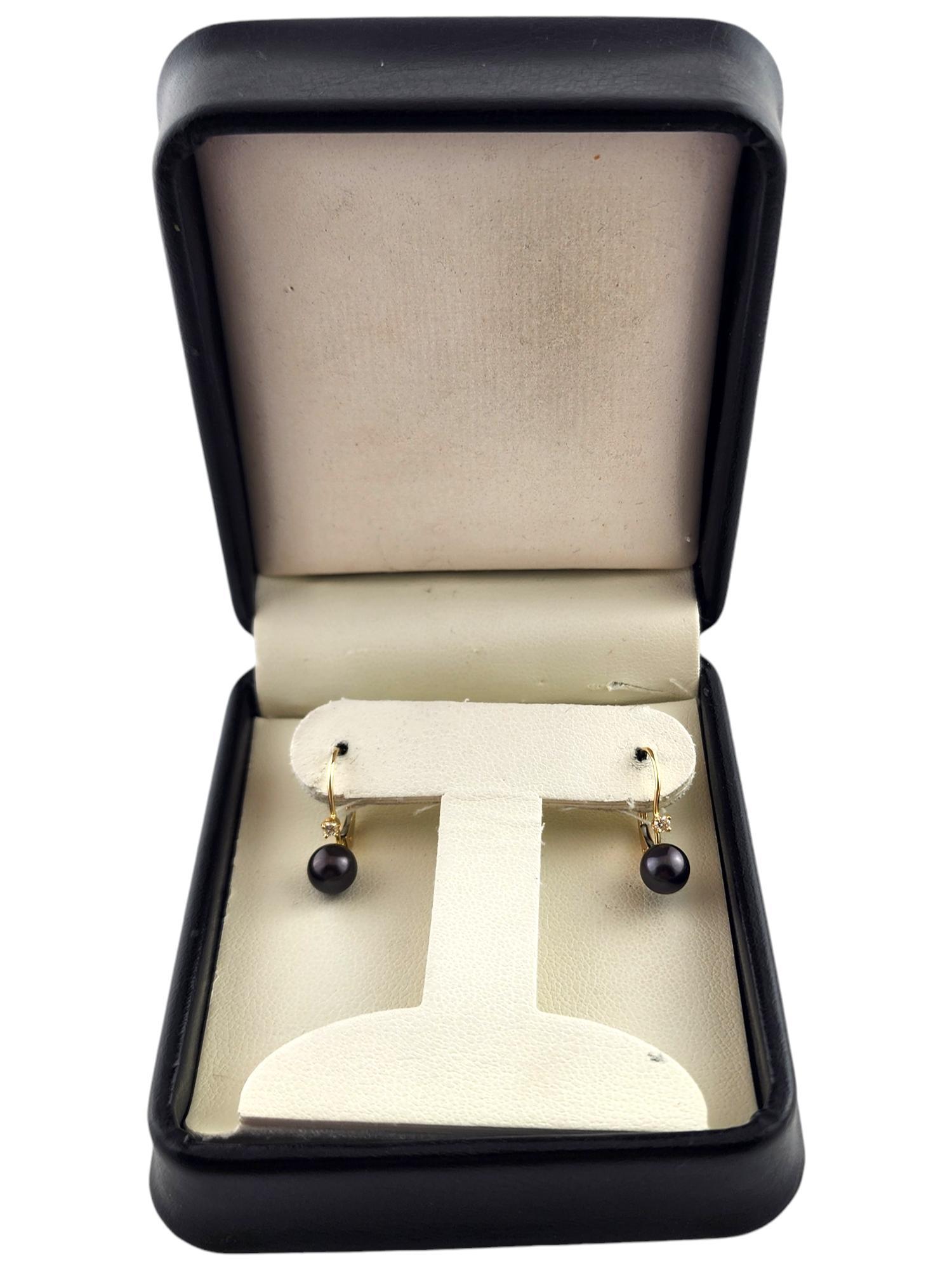 14 Karat Yellow Gold Diamond & Black Pearl Earrings #19180 For Sale 1