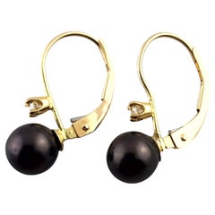 Pendientes de oro amarillo de 14 quilates con diamantes y perla negra #19180