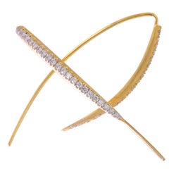 14 Karat Yellow Gold Diamond Bow Semi Hoop Earrings by R. Reiss