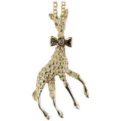 14 Karat Gelbgold Diamant-Schleifenkrawatte-Anhänger „Giraffe“ mit Schleife