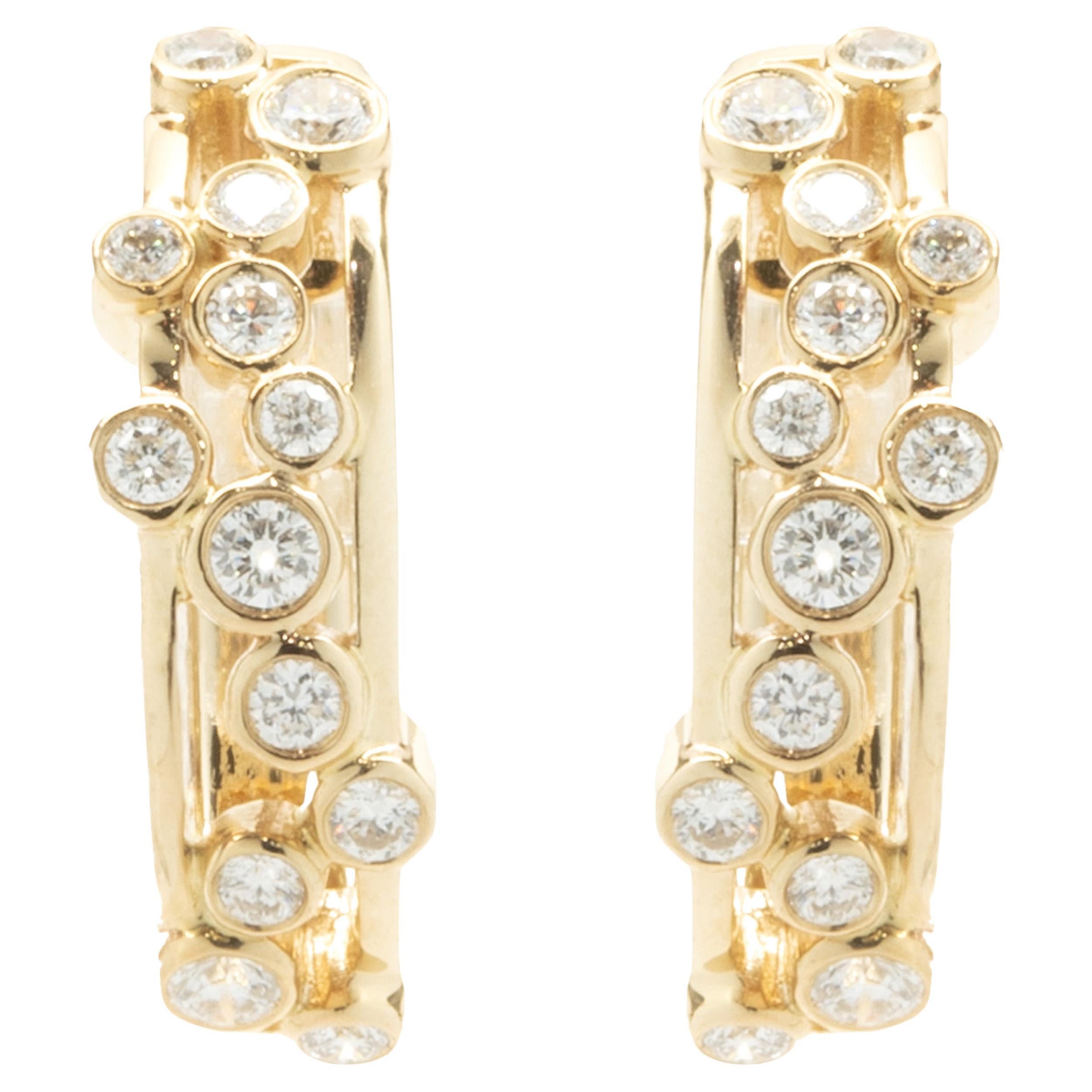 14 Karat Yellow Gold Diamond Bubble Hoop Earrings