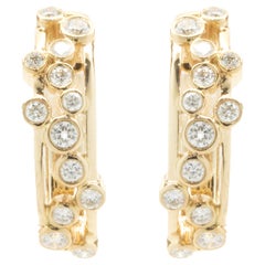 14 Karat Yellow Gold Diamond Bubble Hoop Earrings