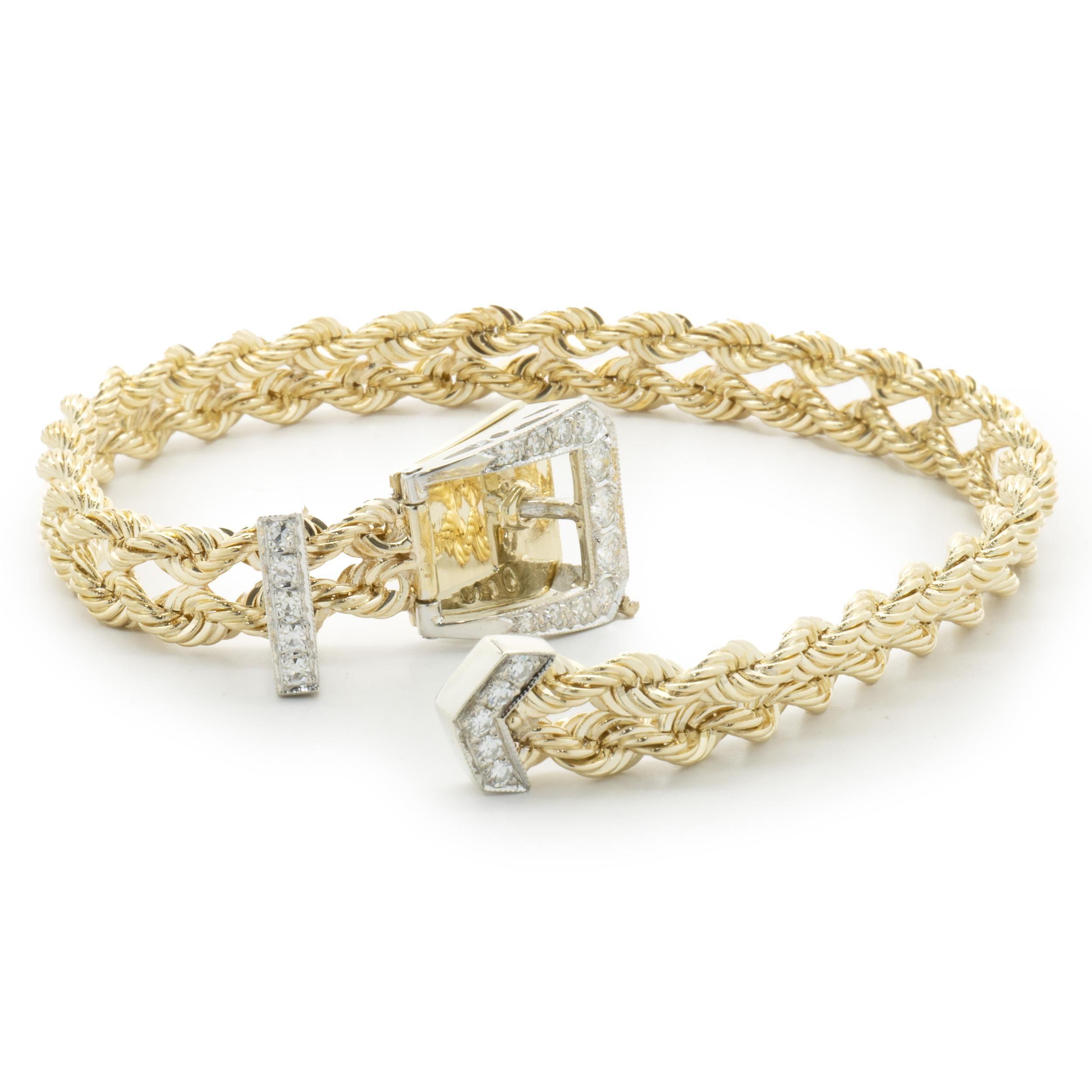 14 Karat Yellow Gold Diamond Buckle Bracelet In Excellent Condition In Scottsdale, AZ