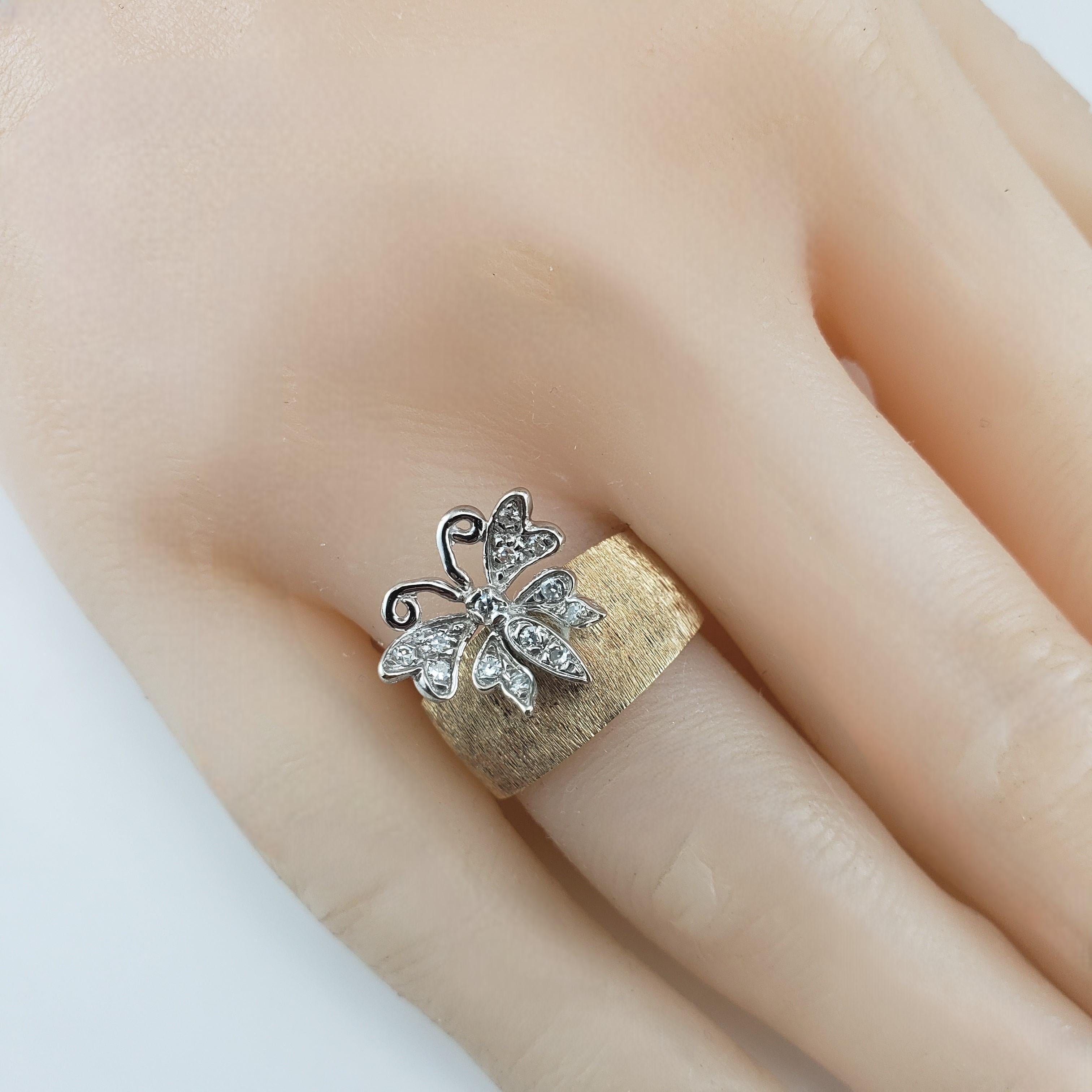 Bague papillon en or jaune 14 carats avec diamants taille 7,25 #19214 en vente 2