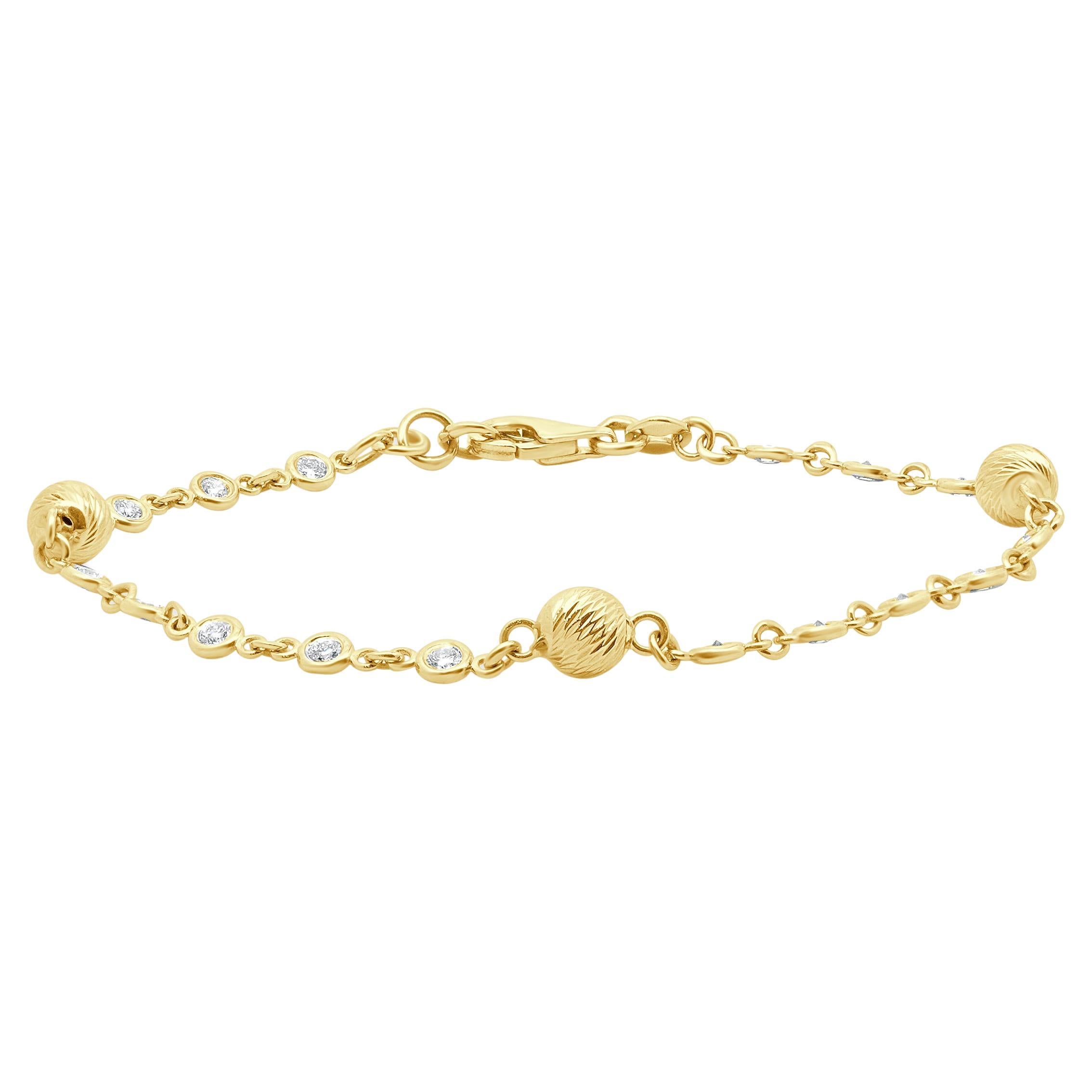 Pulsera Estación de Bolas de Diamantes en Oro Amarillo de 14 Kilates