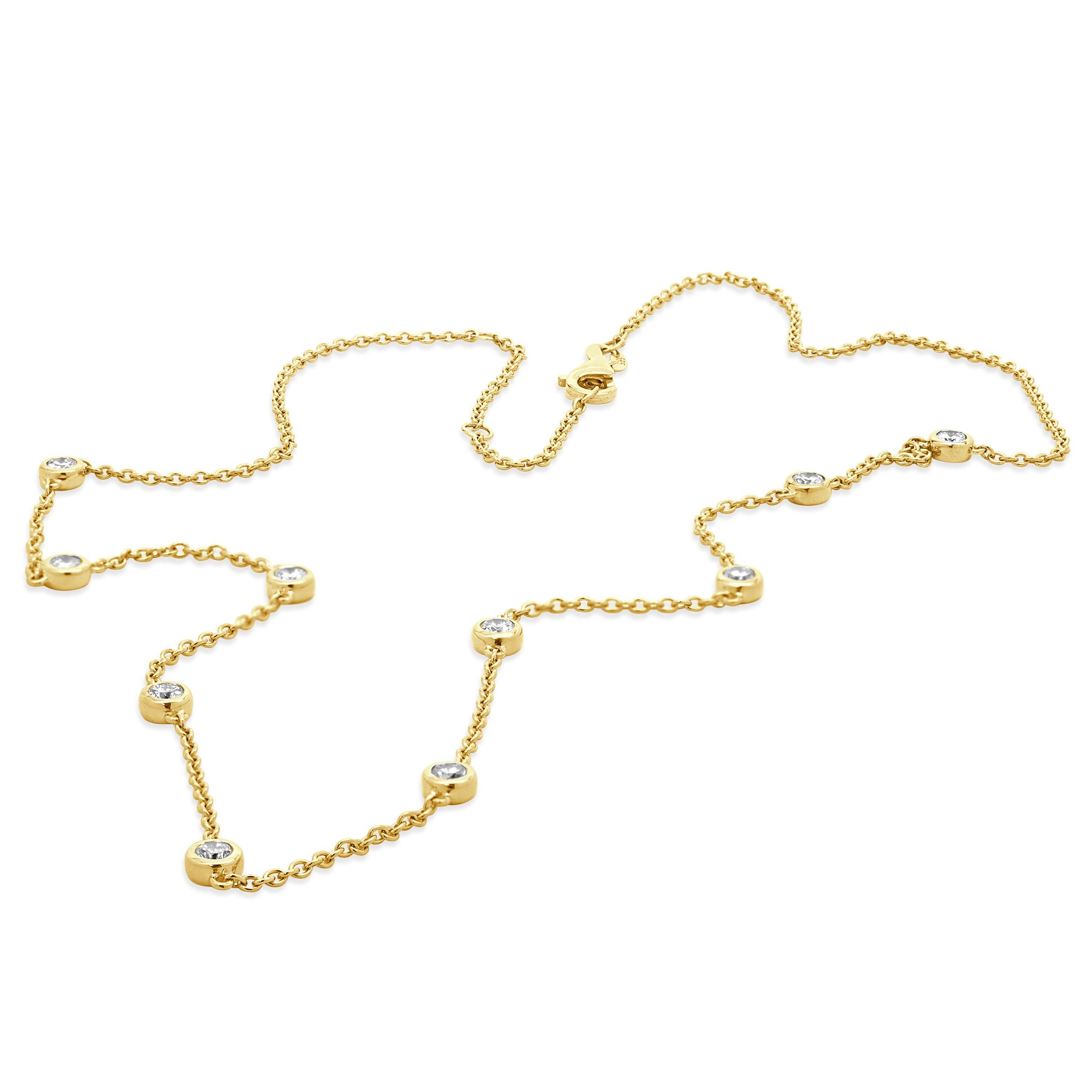 14 Karat Yellow Gold Diamond By The Yard Necklace In Excellent Condition For Sale In Scottsdale, AZ