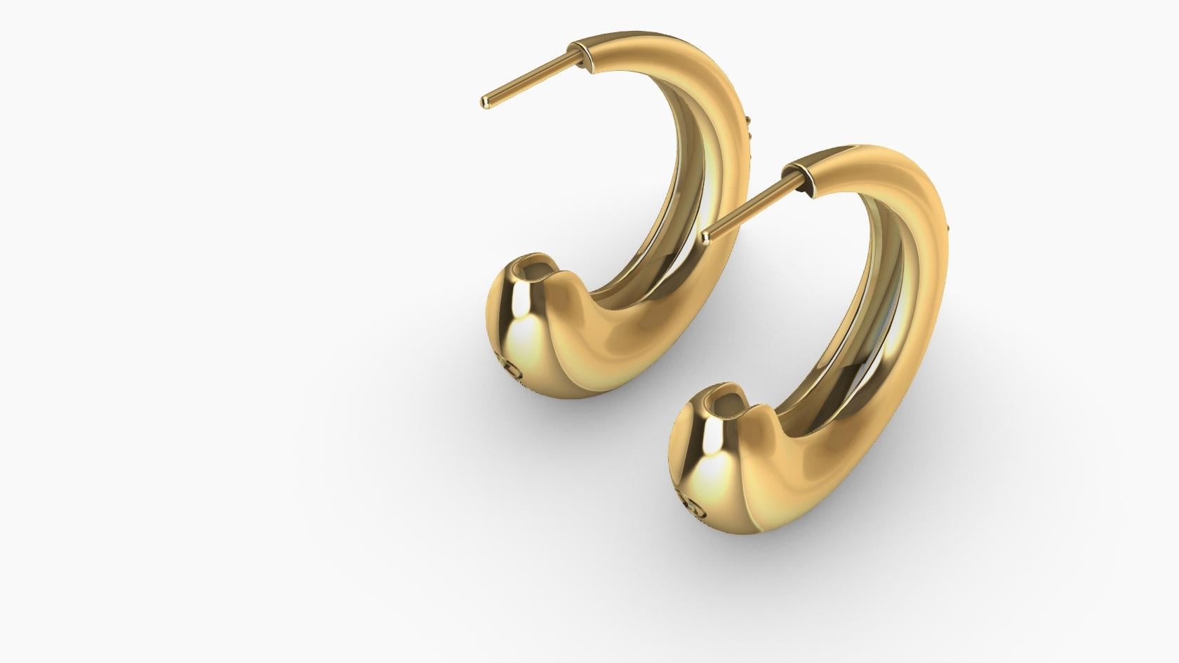 Round Cut 14 Karat Yellow Gold Diamond C-Hoop Teardrop Earrings For Sale