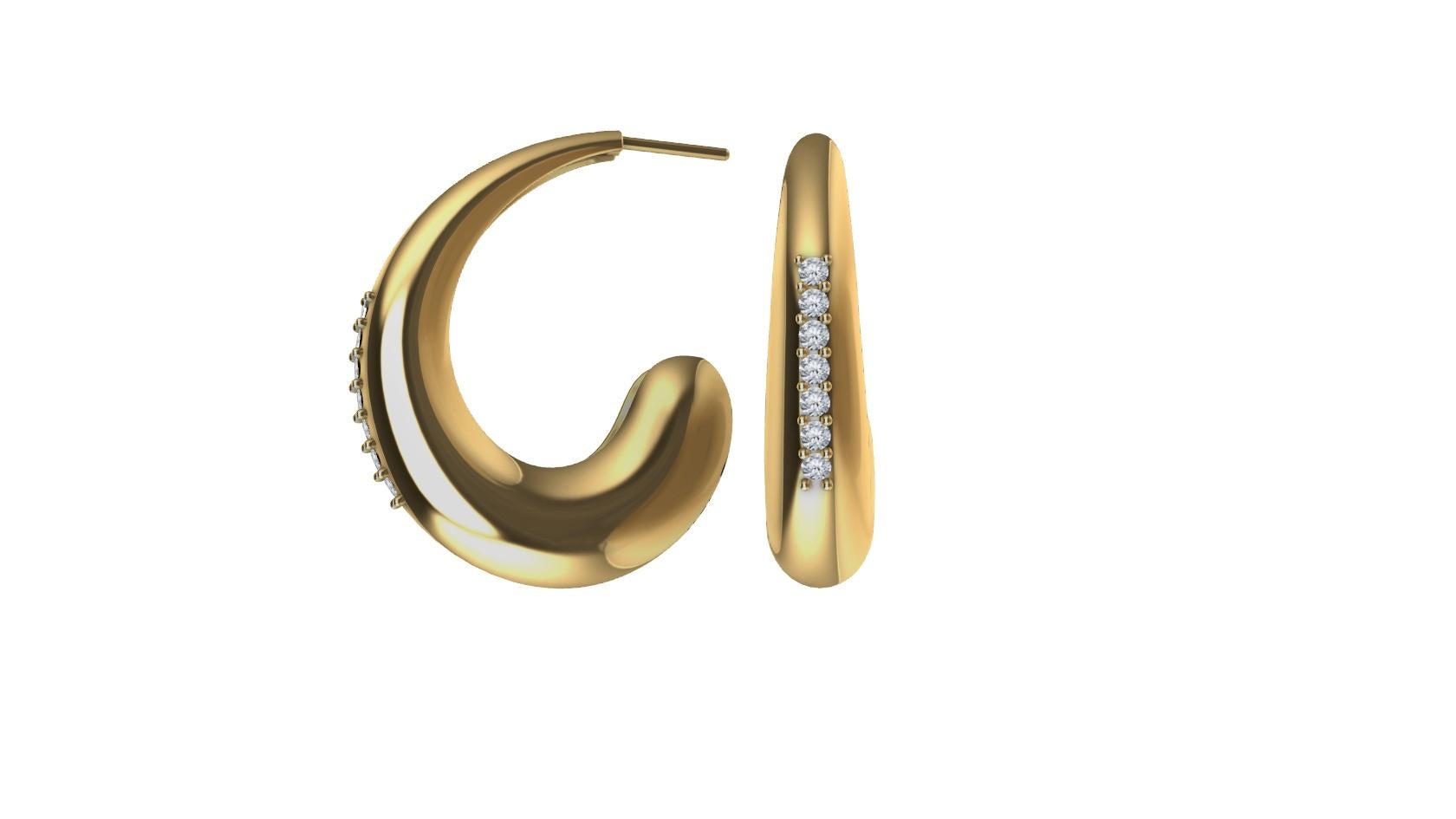14 Karat Yellow Gold Diamond C-Hoop Teardrop Earrings In New Condition For Sale In New York, NY
