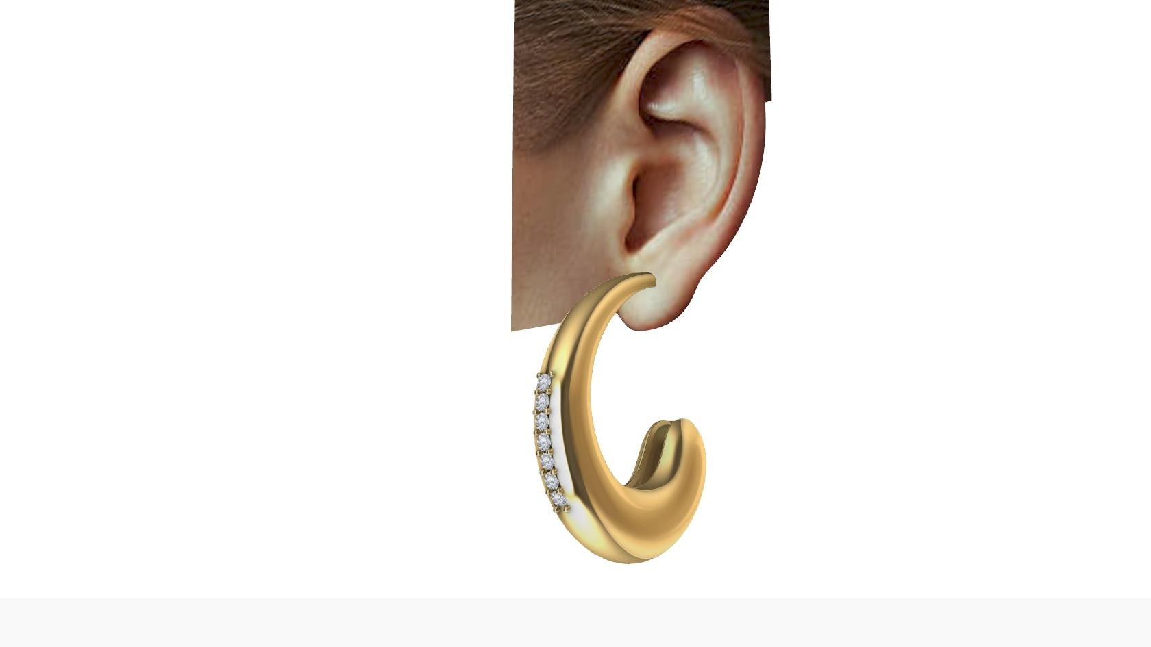 Boucles d'oreilles en forme de larme en or jaune 14 carats avec diamants en forme de C-Hoop Pour femmes en vente