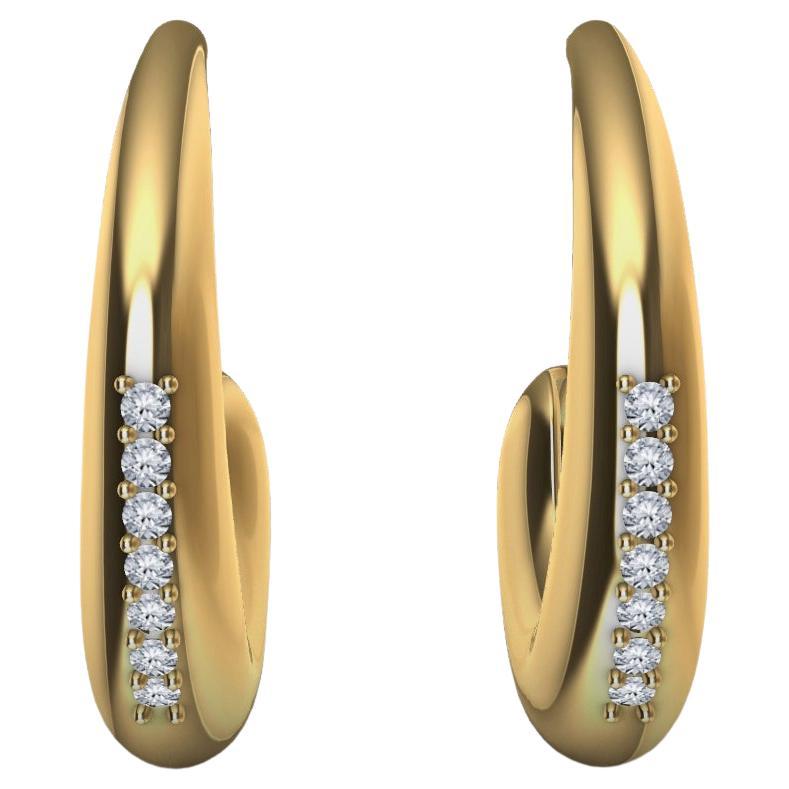 Boucles d'oreilles en forme de larme en or jaune 14 carats avec diamants en forme de C-Hoop en vente