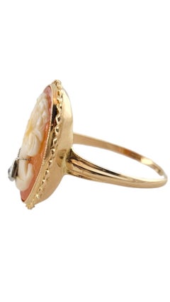 14 Karat Yellow Gold Diamond Cameo Ring Size 10.25 #19196