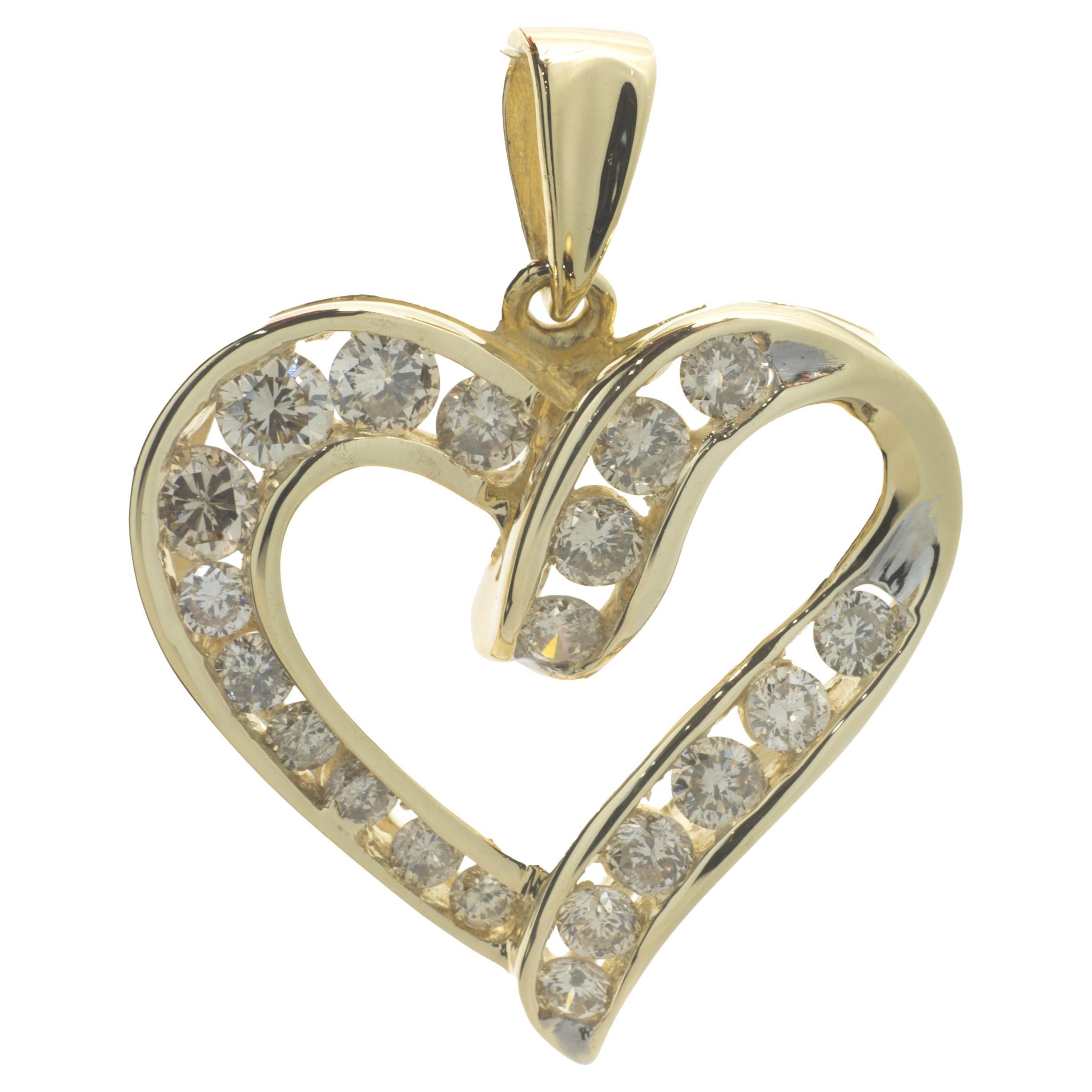 14 Karat Yellow Gold Diamond Channel Set Diamond Heart Pendant