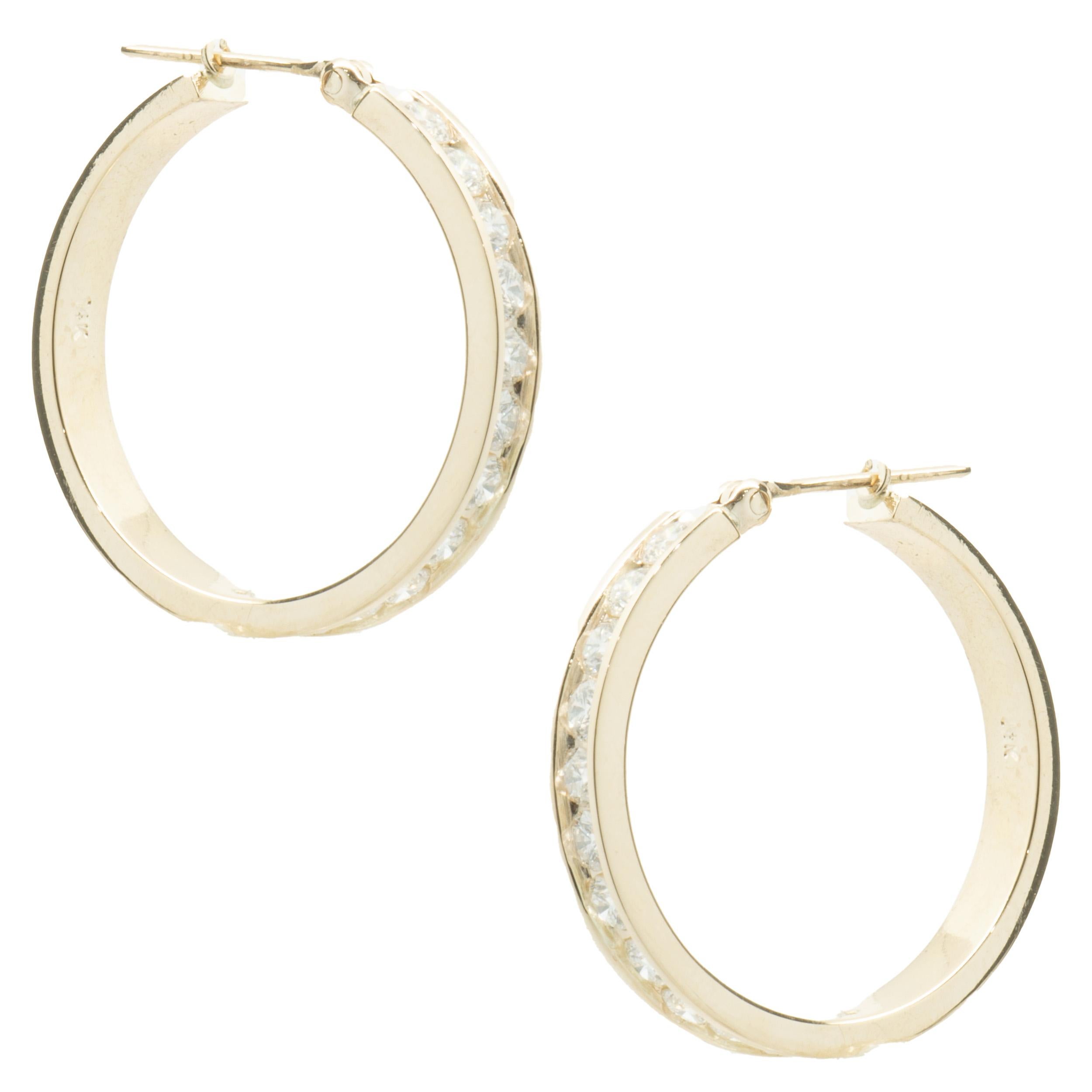 14 Karat Yellow Gold Diamond Channel Set Hoop Earrings In Excellent Condition For Sale In Scottsdale, AZ