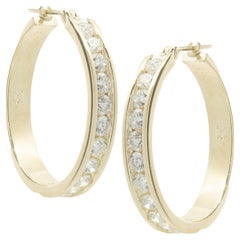 14 Karat Yellow Gold Diamond Channel Set Hoop Earrings