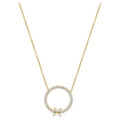 14 Karat Yellow Gold Diamond Circle Necklace with Bow