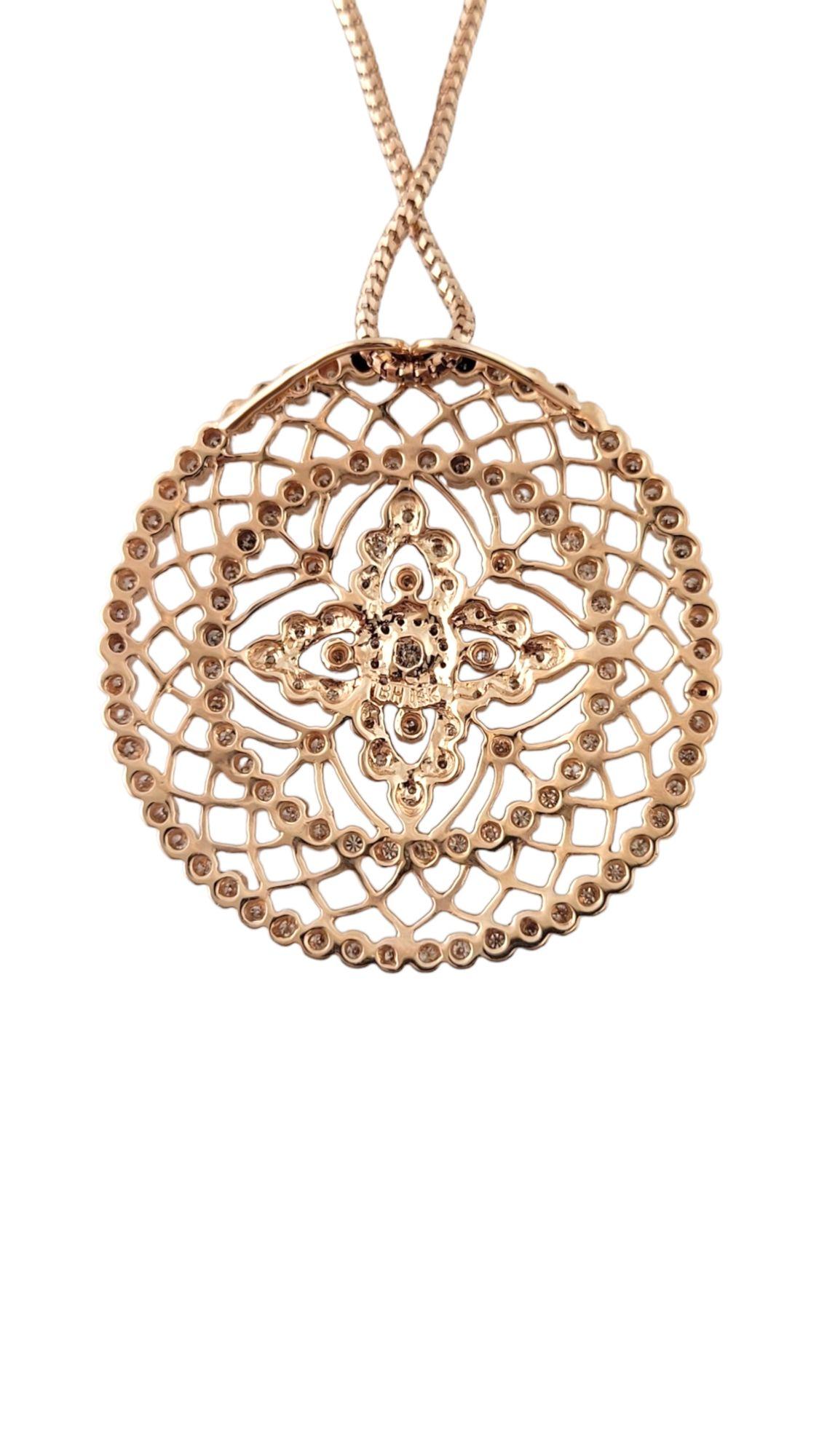 14 Karat Rose Gold Diamond Circular Pendant Necklace In Good Condition For Sale In Washington Depot, CT