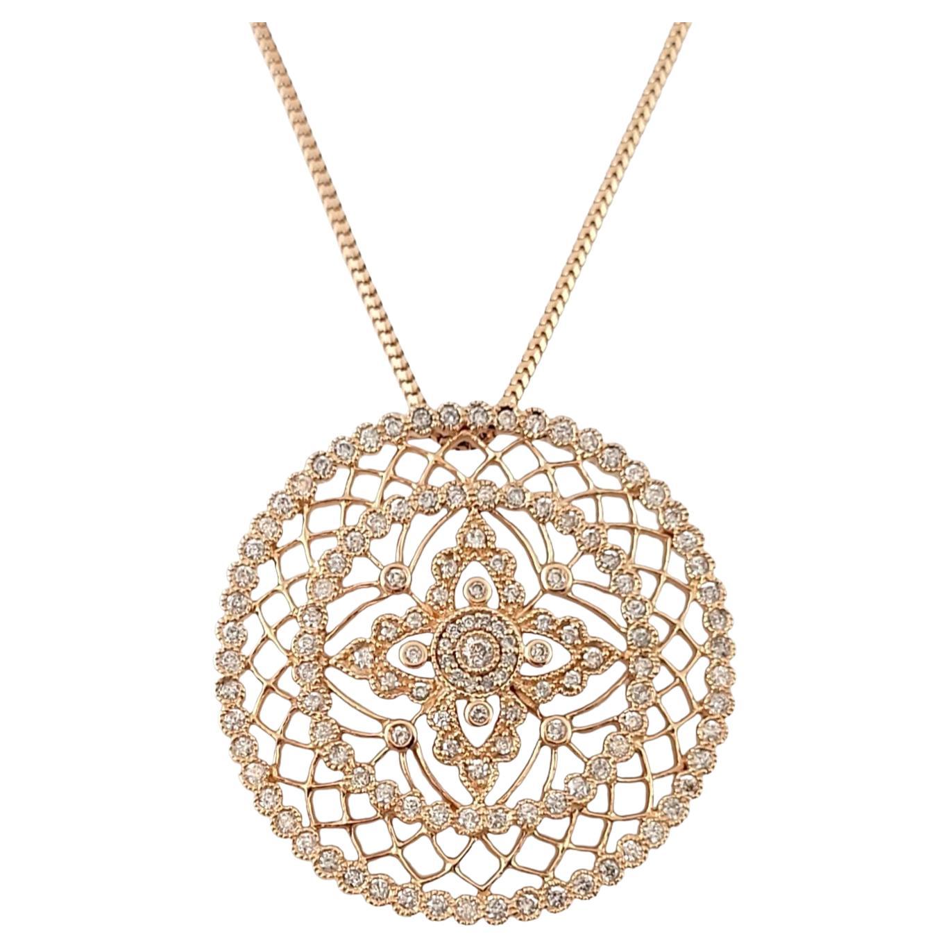 14 Karat Rose Gold Diamond Circular Pendant Necklace For Sale