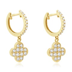 14 Karat Yellow Gold Diamond Clover Drop Earrings