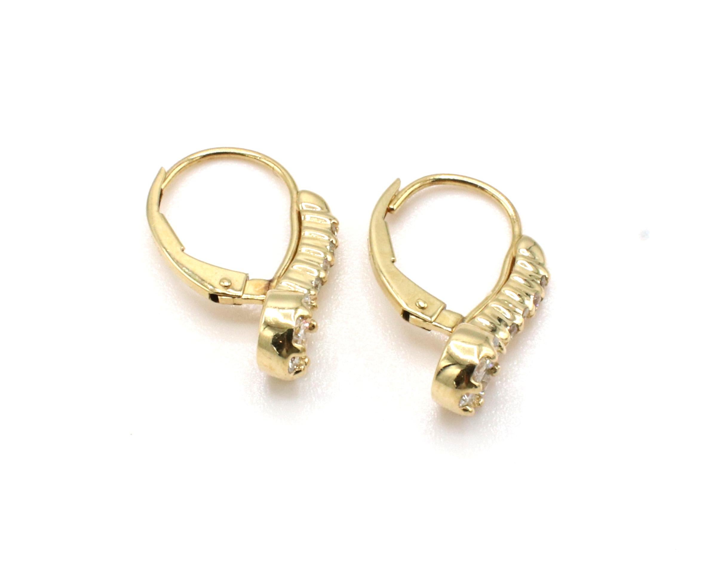 Modern 14 Karat Yellow Gold Natural Diamond Cluster Drop Earrings