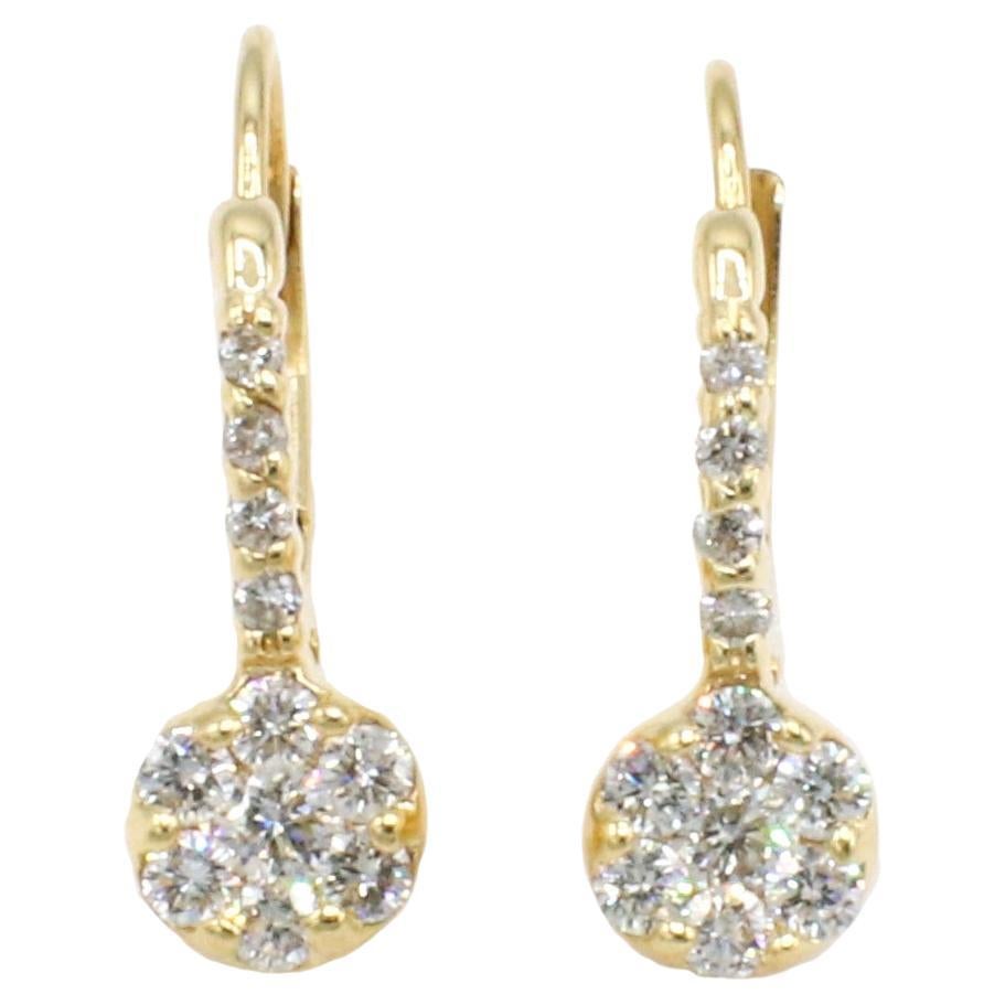 14 Karat Yellow Gold Natural Diamond Cluster Drop Earrings