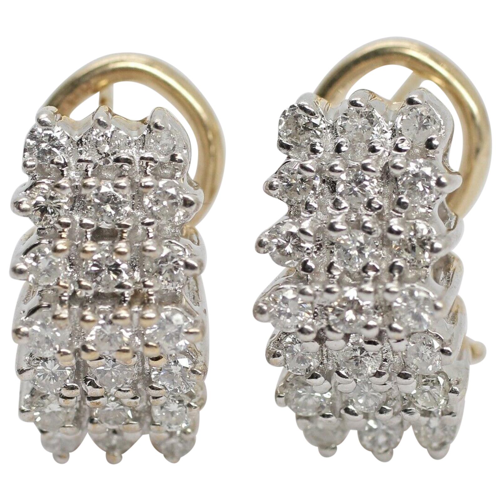 14 Karat Yellow Gold Diamond Cluster Earrrings