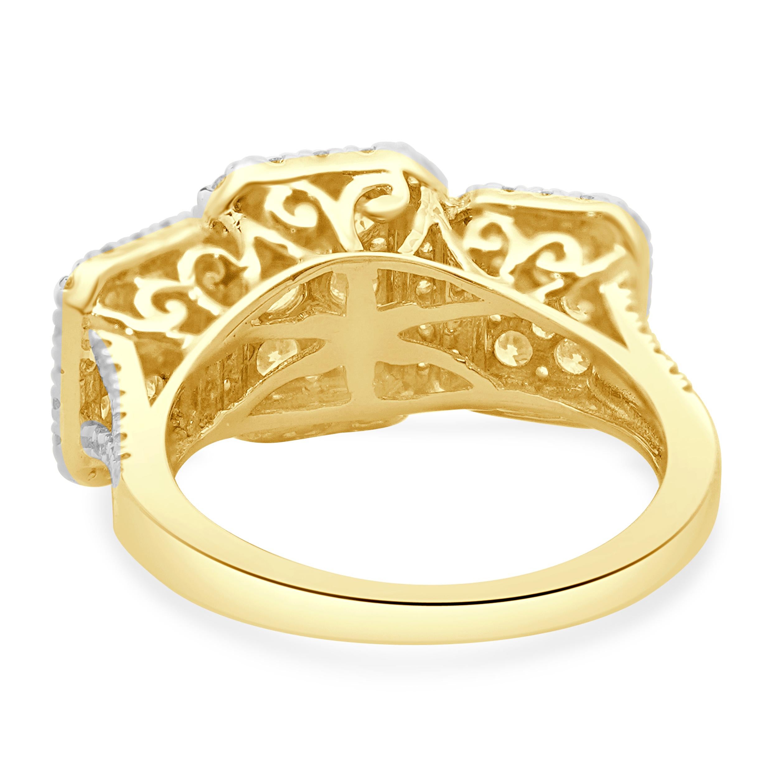 Round Cut 14 Karat Yellow Gold Diamond Cluster Engagement Ring