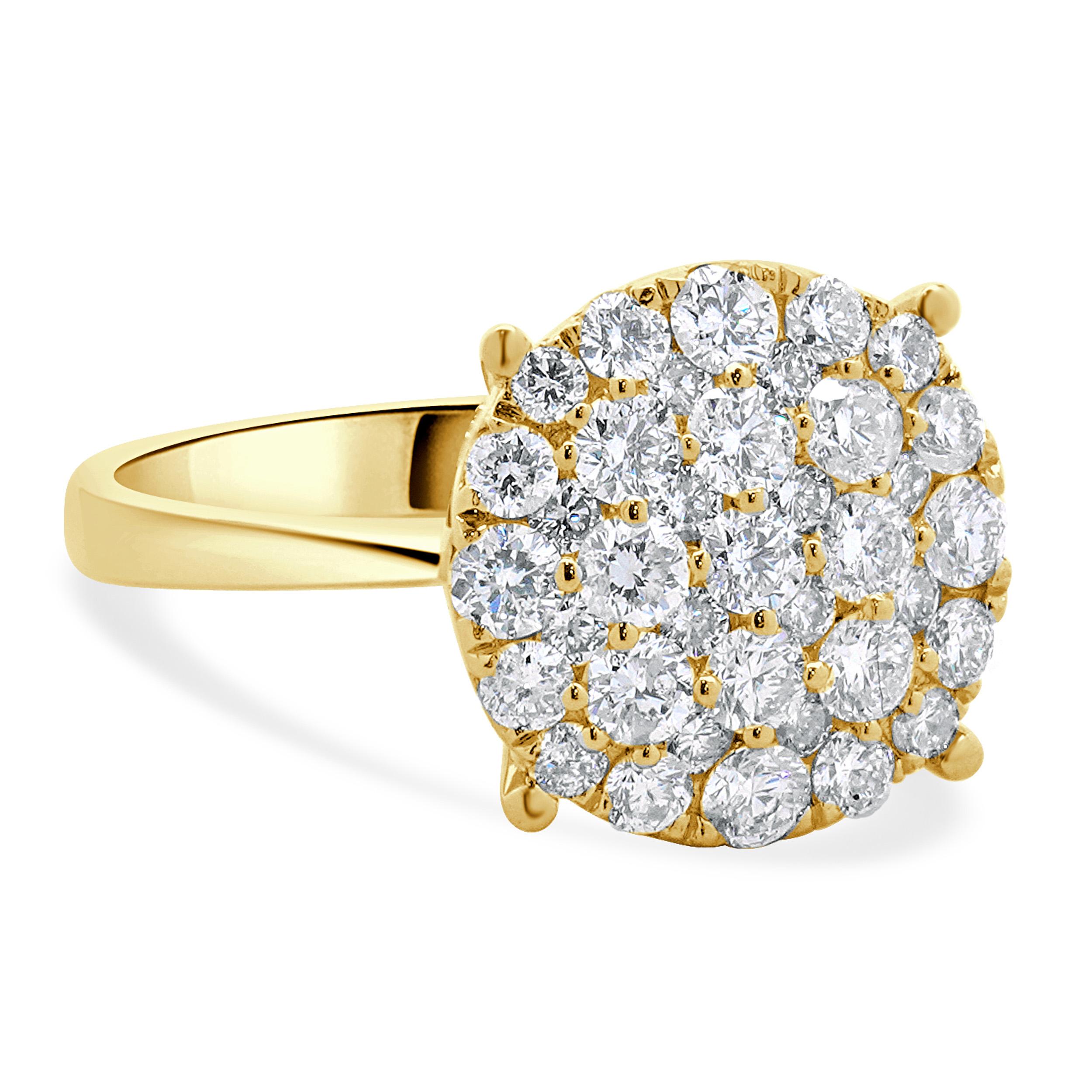 14 Karat Yellow Gold Diamond Cluster Engagement Ring In Excellent Condition For Sale In Scottsdale, AZ