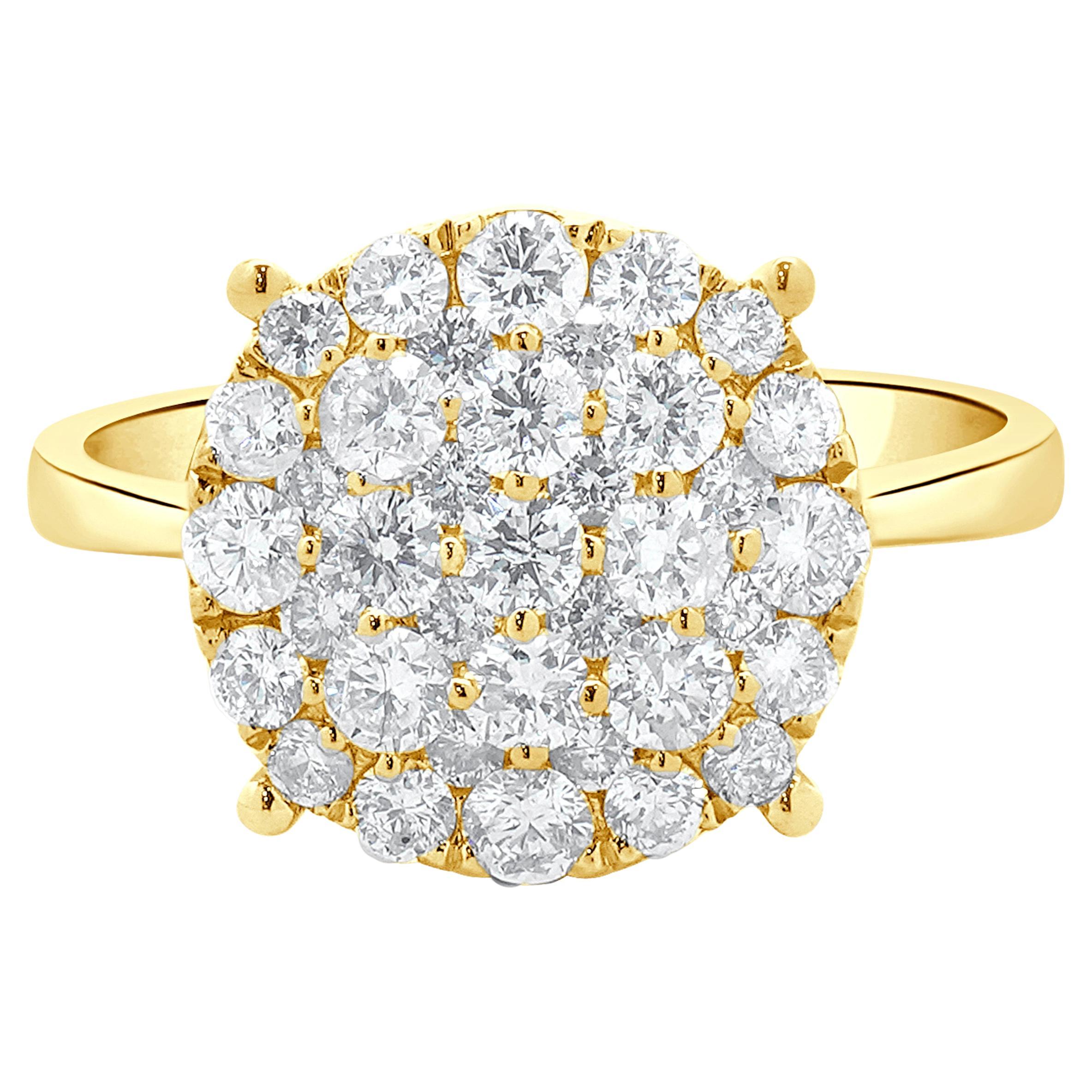 14 Karat Yellow Gold Diamond Cluster Engagement Ring For Sale