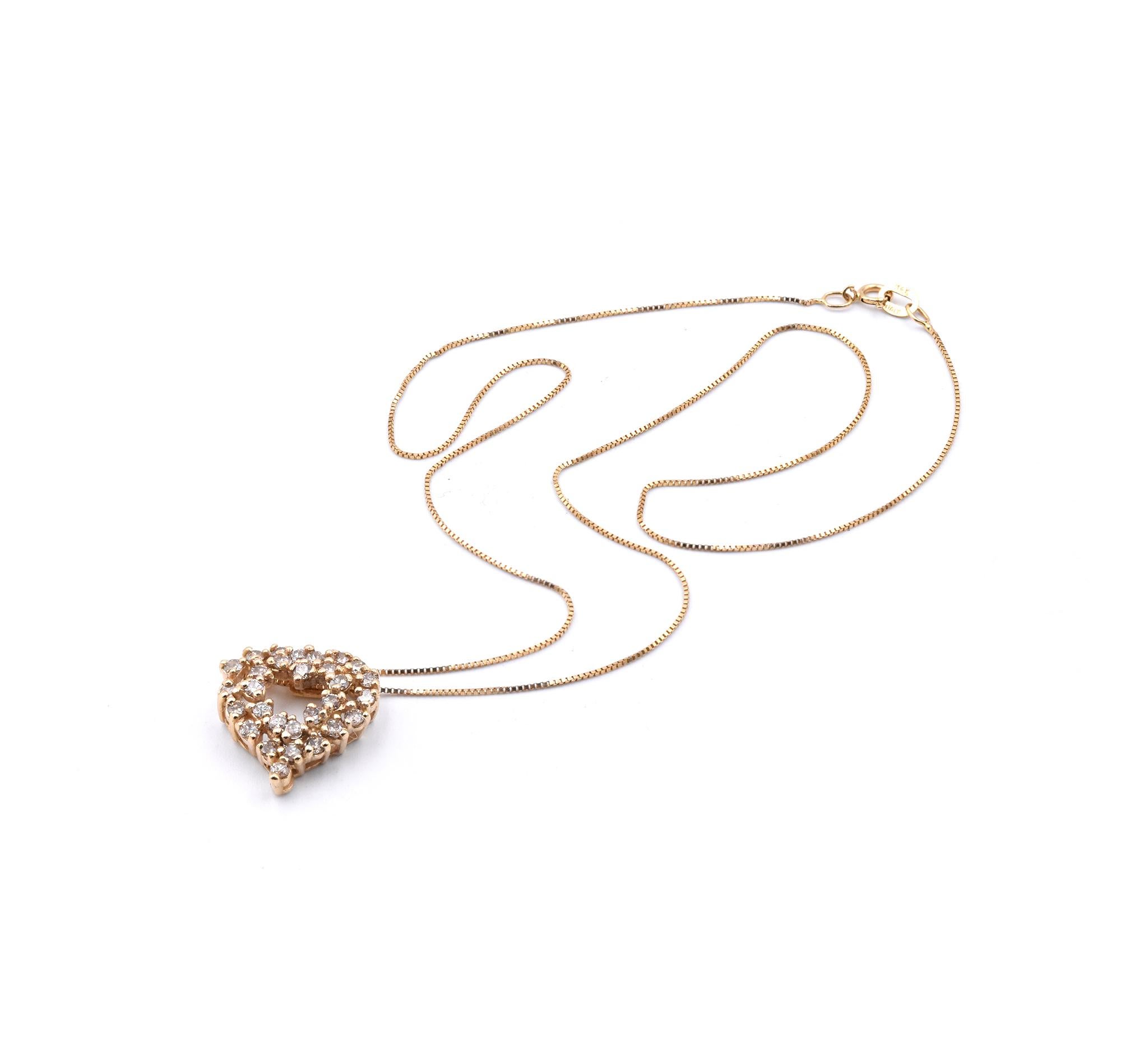 Round Cut 14 Karat Yellow Gold Diamond Cluster Heart Necklace