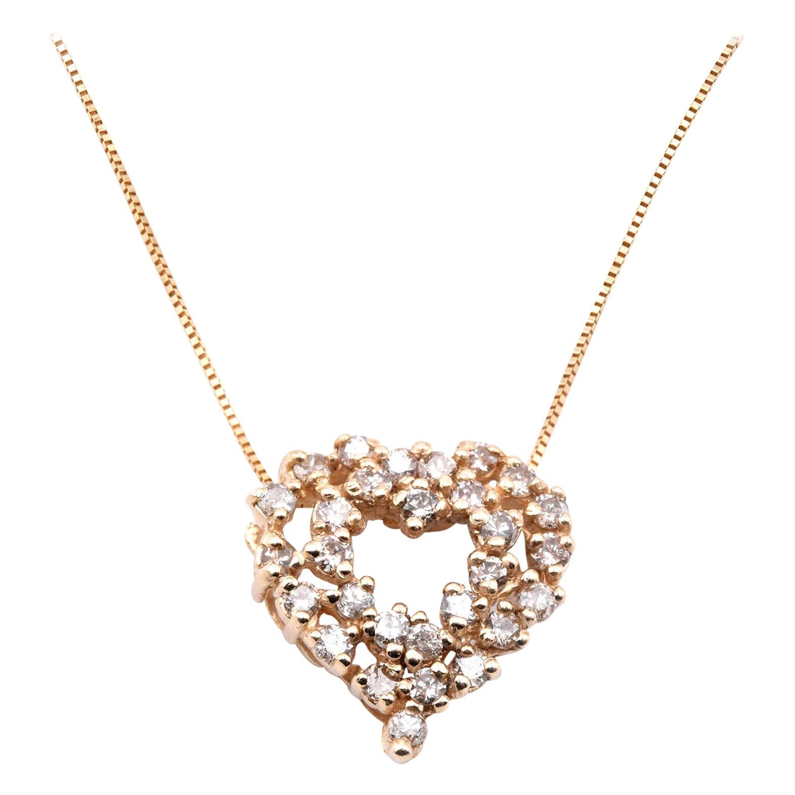 14 Karat Yellow Gold Diamond Cluster Heart Necklace
