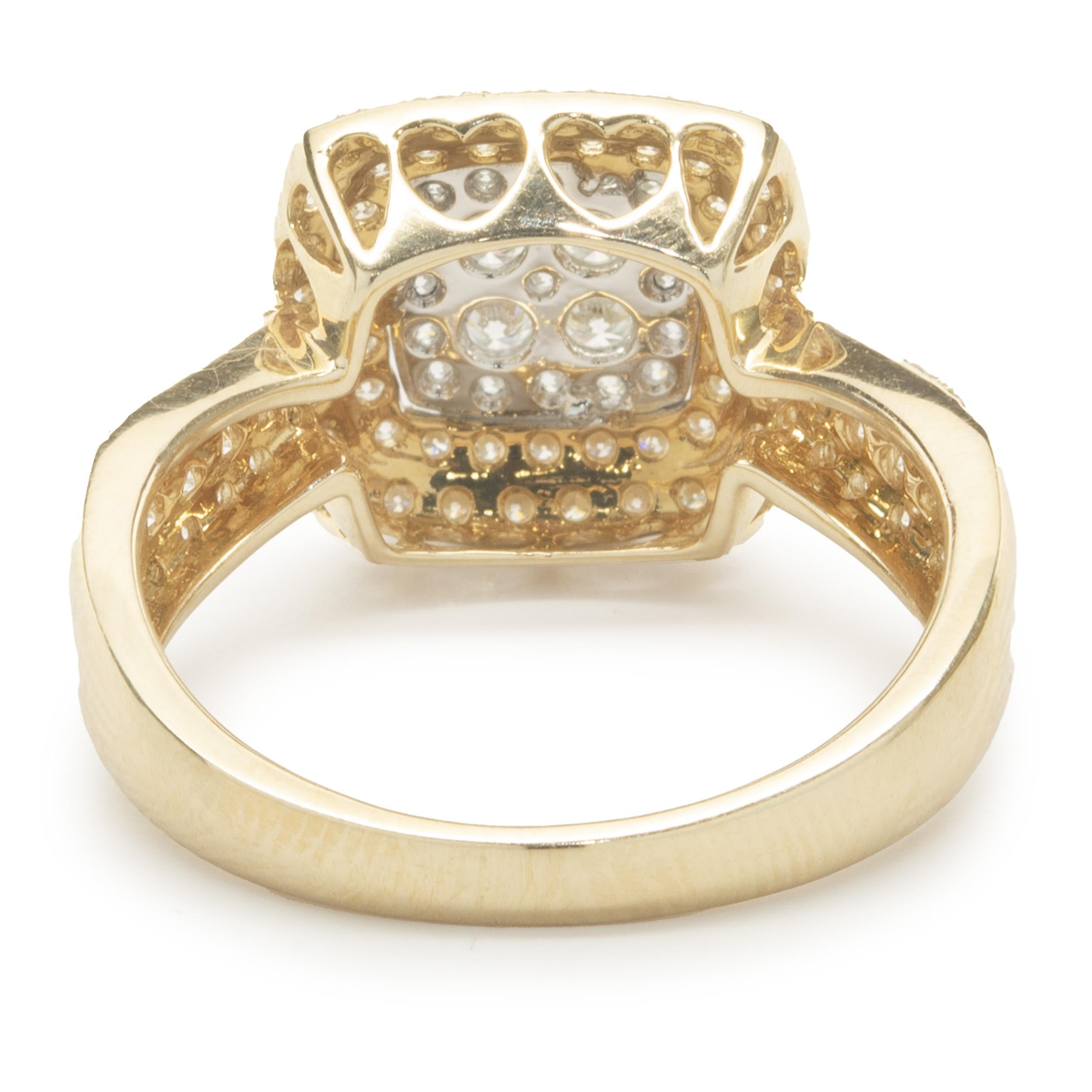 Round Cut 14 Karat Yellow Gold Diamond Cluster Ring For Sale