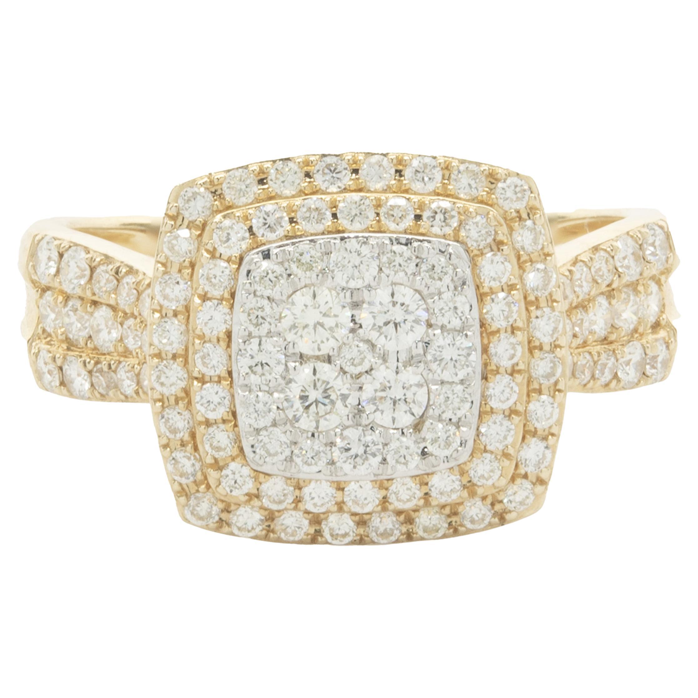 14 Karat Yellow Gold Diamond Cluster Ring For Sale