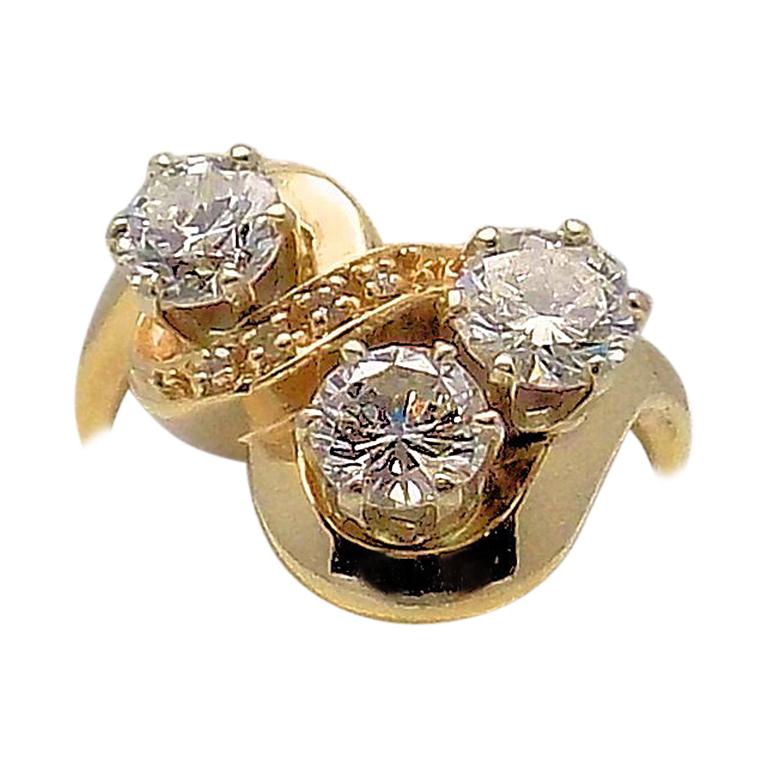 14 Karat Yellow Gold Diamond Cocktail Ring For Sale