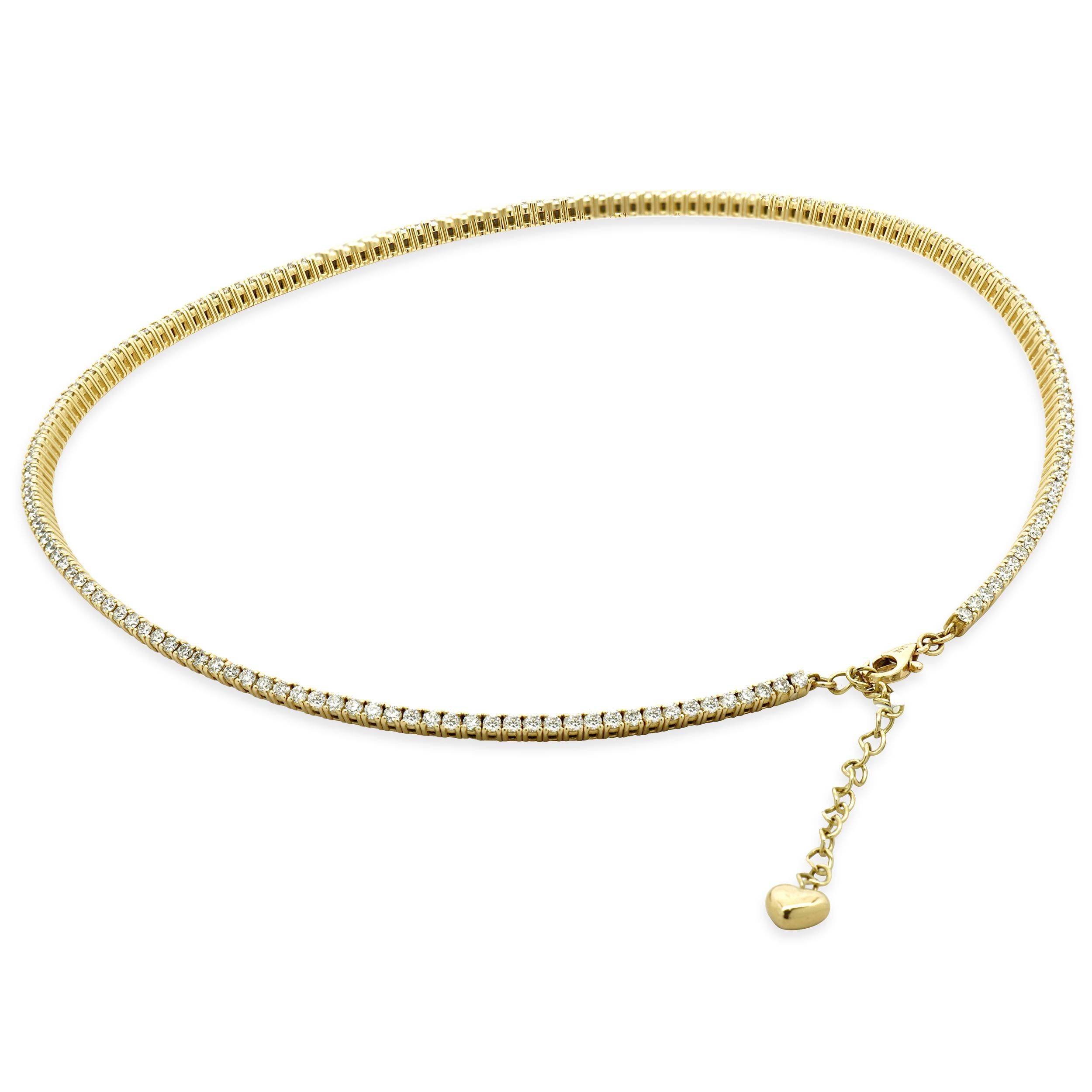 14 Karat Gelbgold Diamant-Halskette (Rundschliff) im Angebot