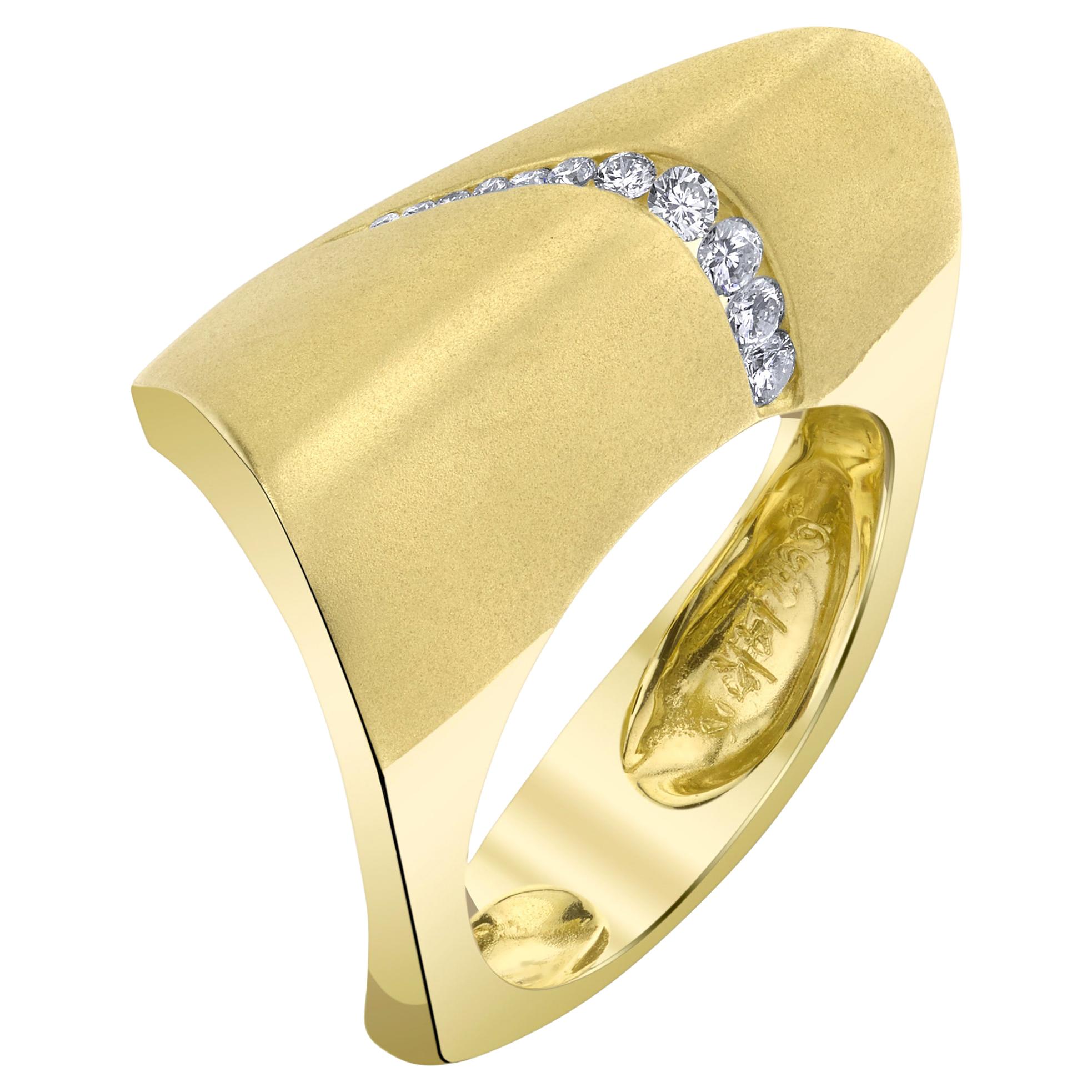 14 Karat Yellow Gold Diamond Contemporary Cornelis Hollander Fashion Ring For Sale