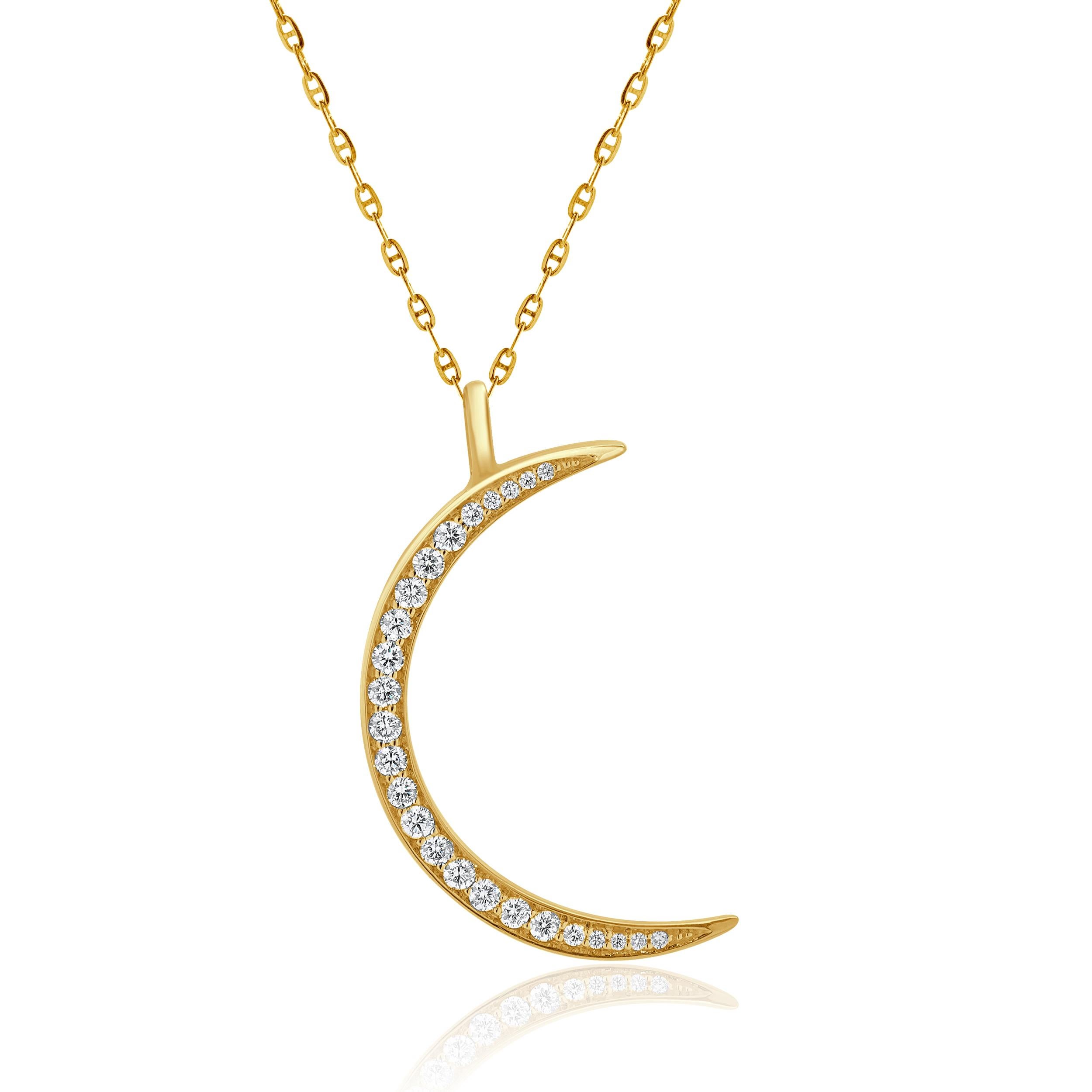 Designer: custom
Material:14K yellow gold
Diamonds: 25 round brilliant cut = 0.33cttw
Color: G 
Clarity: SI1
Dimensions: necklace measures 18-inches in length 
Weight: 3.25 grams
