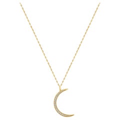 14 Karat Yellow Gold Diamond Crescent Moon Necklace 14 Karat Yellow Gold Diamond Crescent Moon Necklace