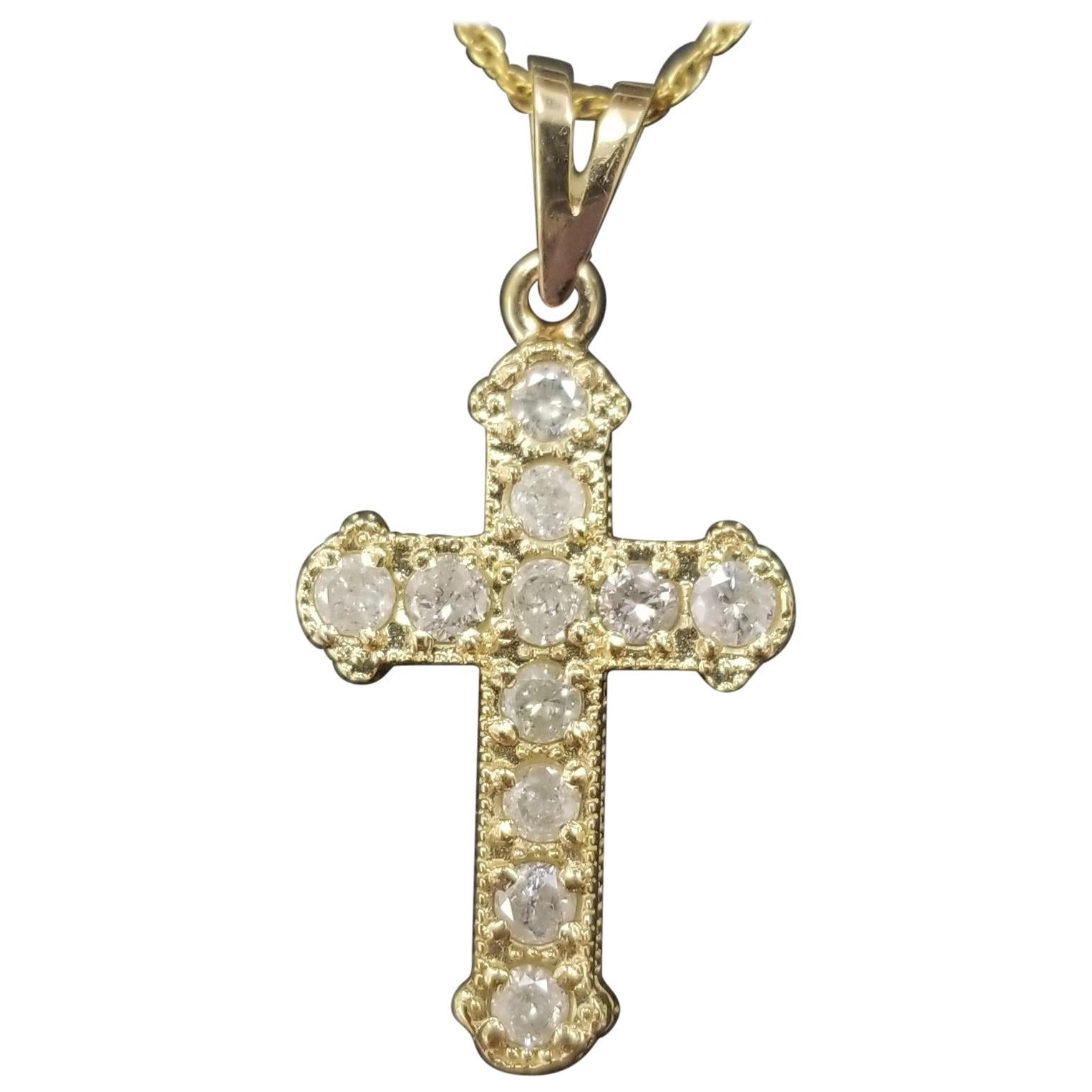 14 Karat Yellow Gold Diamond Cross