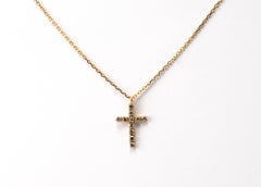 14 Karat Yellow Gold Diamond Cross Necklace
