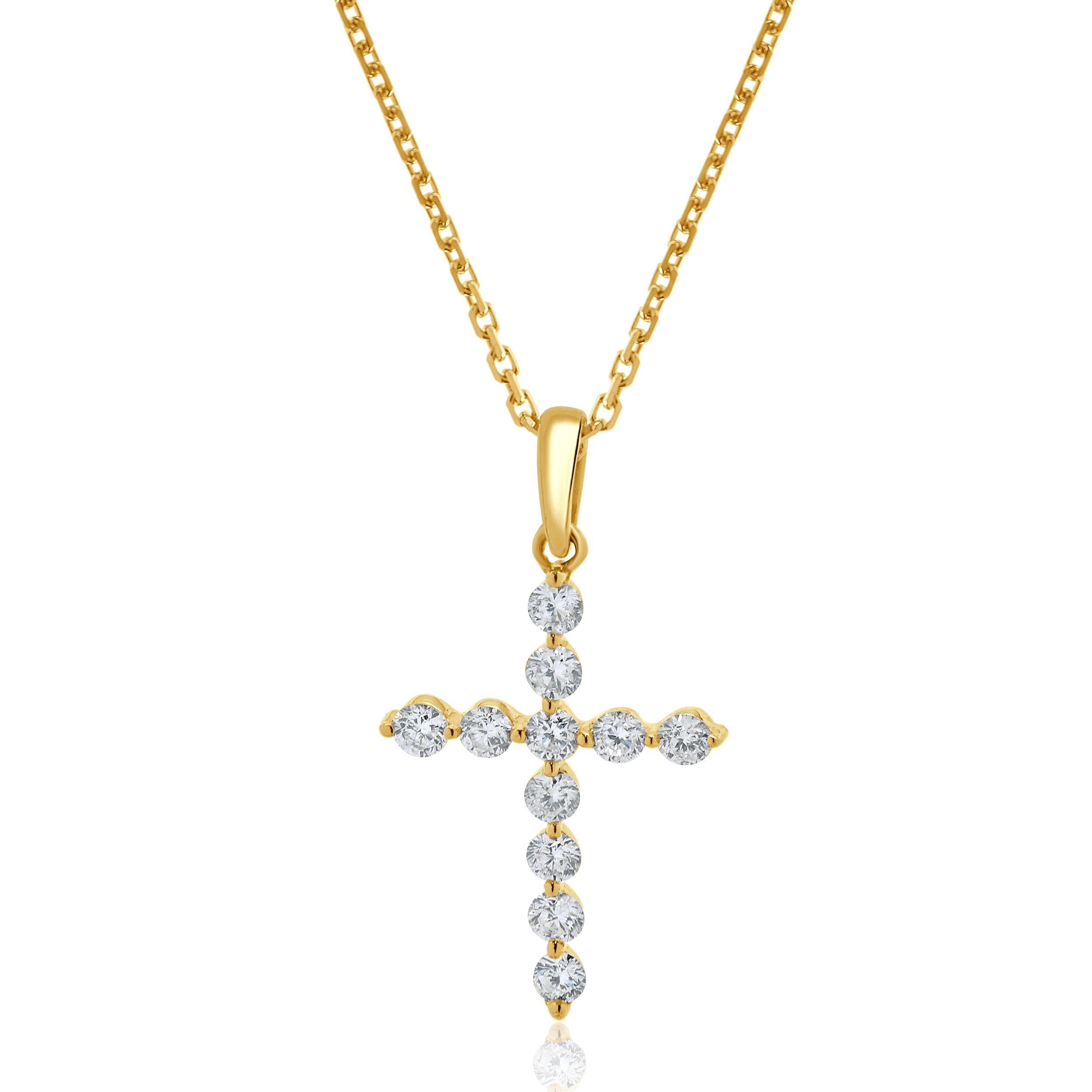 Designer: custom
Material: 14K yellow gold
Diamond: 11 round brilliant cut = 0.33cttw
Color: H
Clarity: SI2
Dimensions: necklace measures 20-inches in length
Weight: 2.79 grams
