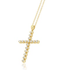 14 Karat Yellow Gold Diamond Cross Necklace