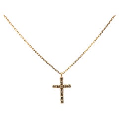 14 Karat Yellow Gold Diamond Cross Necklace