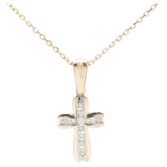14 Karat Gelbgold Diamant-Kreuz-Halskette